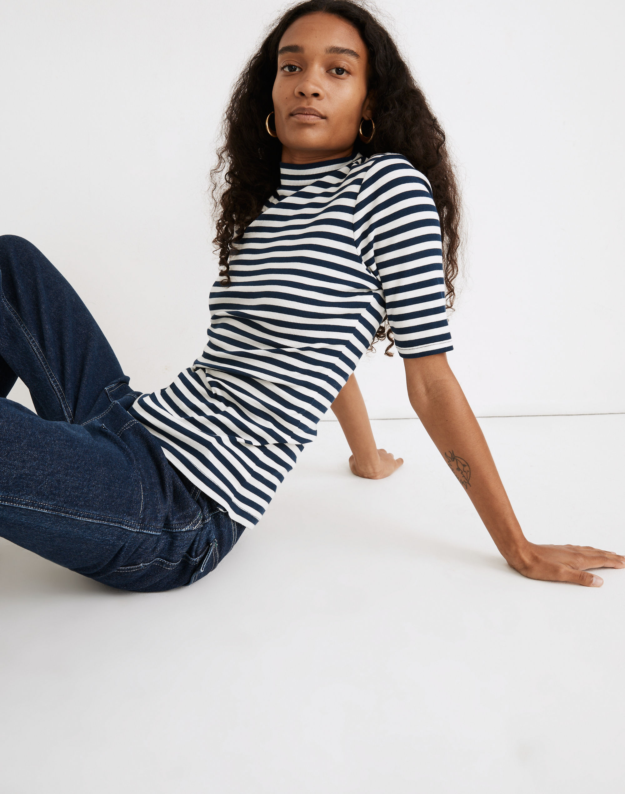 Drapey-Rib Mockneck Top Stripe | Madewell