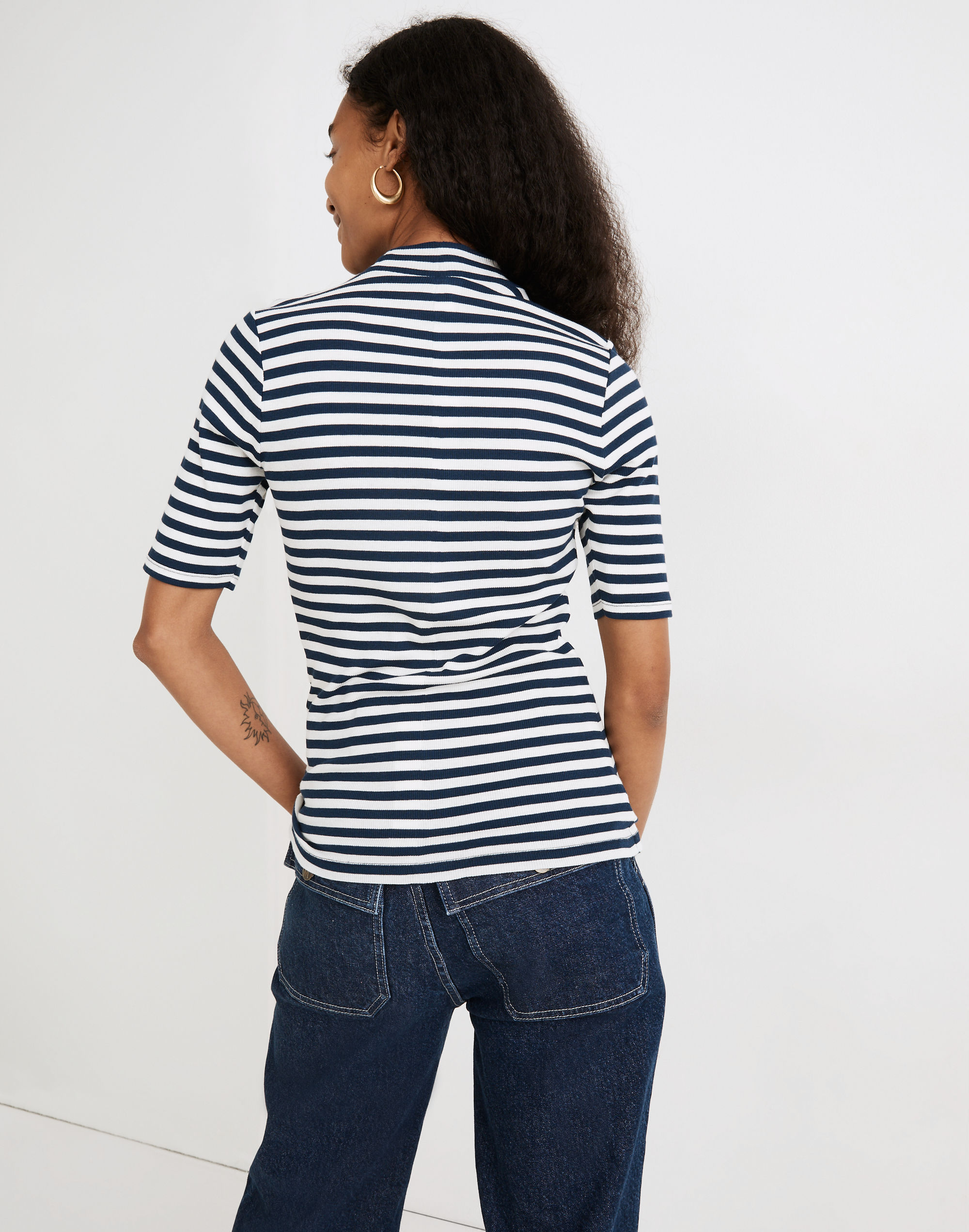 Drapey-Rib Mockneck Top Stripe | Madewell