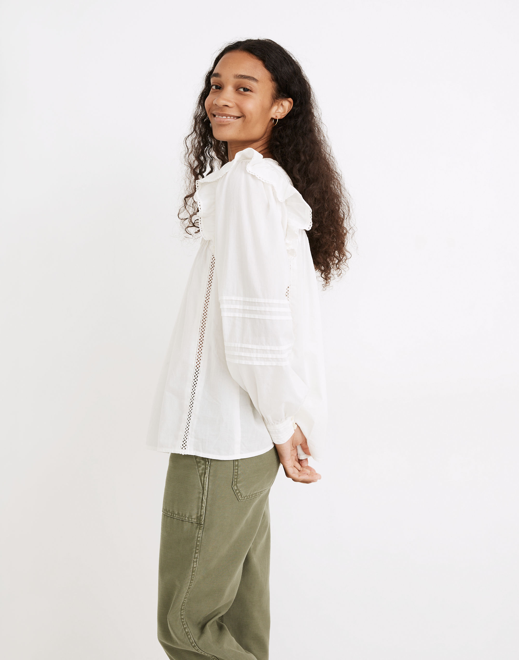 Full-Sleeve Pintuck Ruffle Top | Madewell