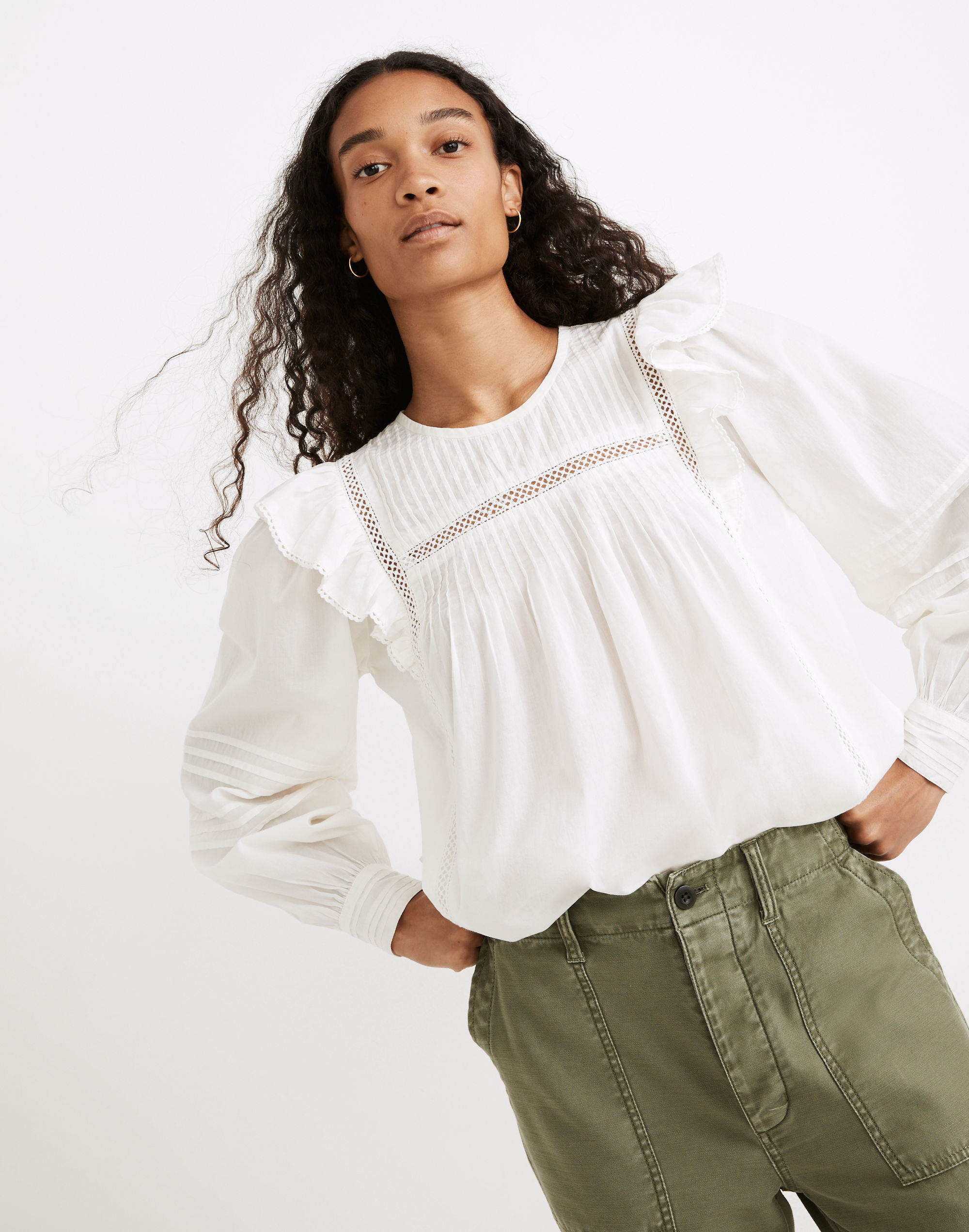 Full-Sleeve Pintuck Ruffle Top | Madewell