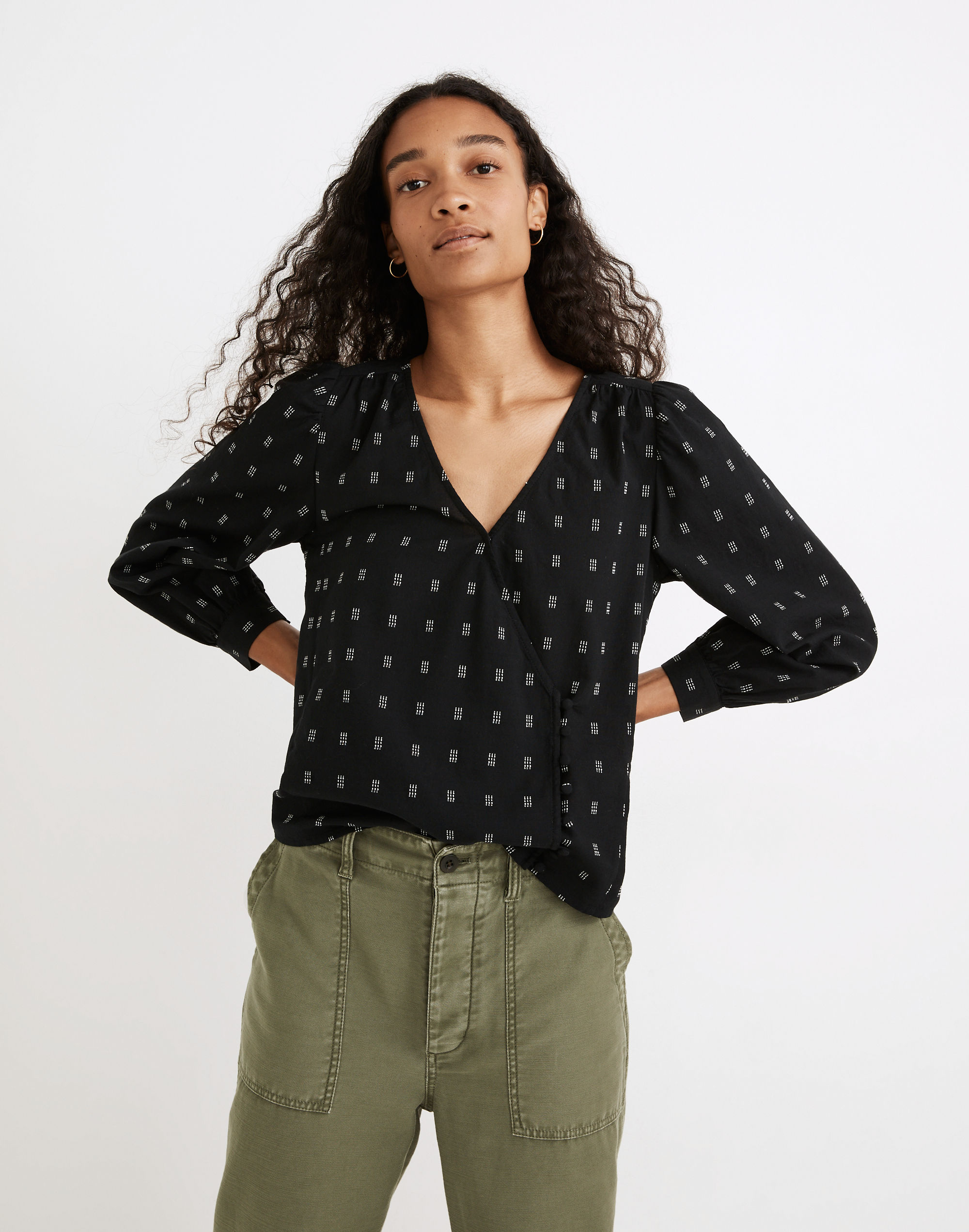 Kinston Side-Button Wrap Top Textured Dobby | Madewell