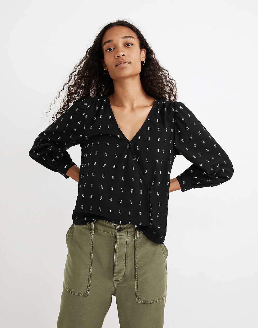 Kinston Side-Button Wrap Top in Textured Dobby
