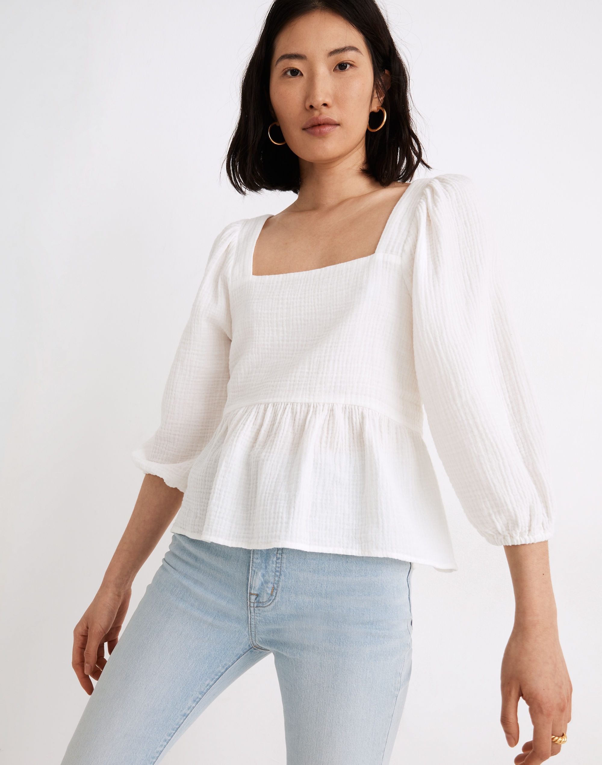 Lightspun Millbrook Puff-Sleeve Peplum Top | Madewell