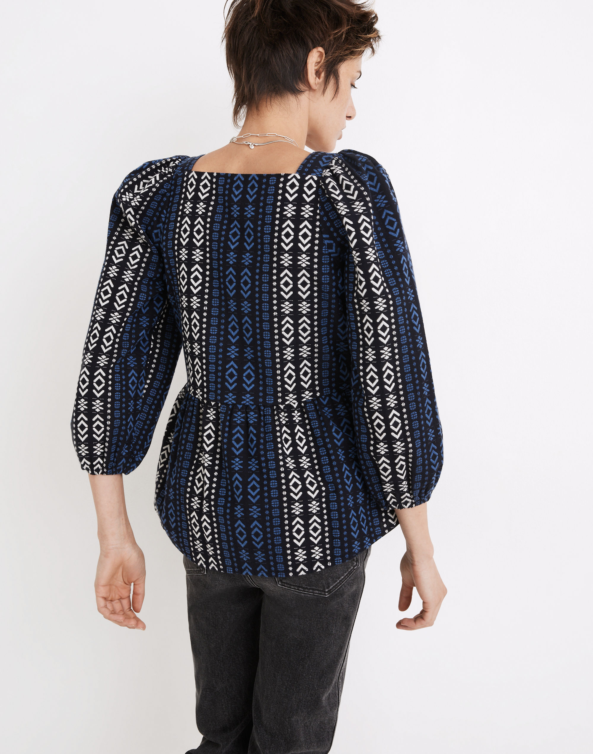 Lightspun Millbrook Puff-Sleeve Peplum Top in Geo Print | Madewell