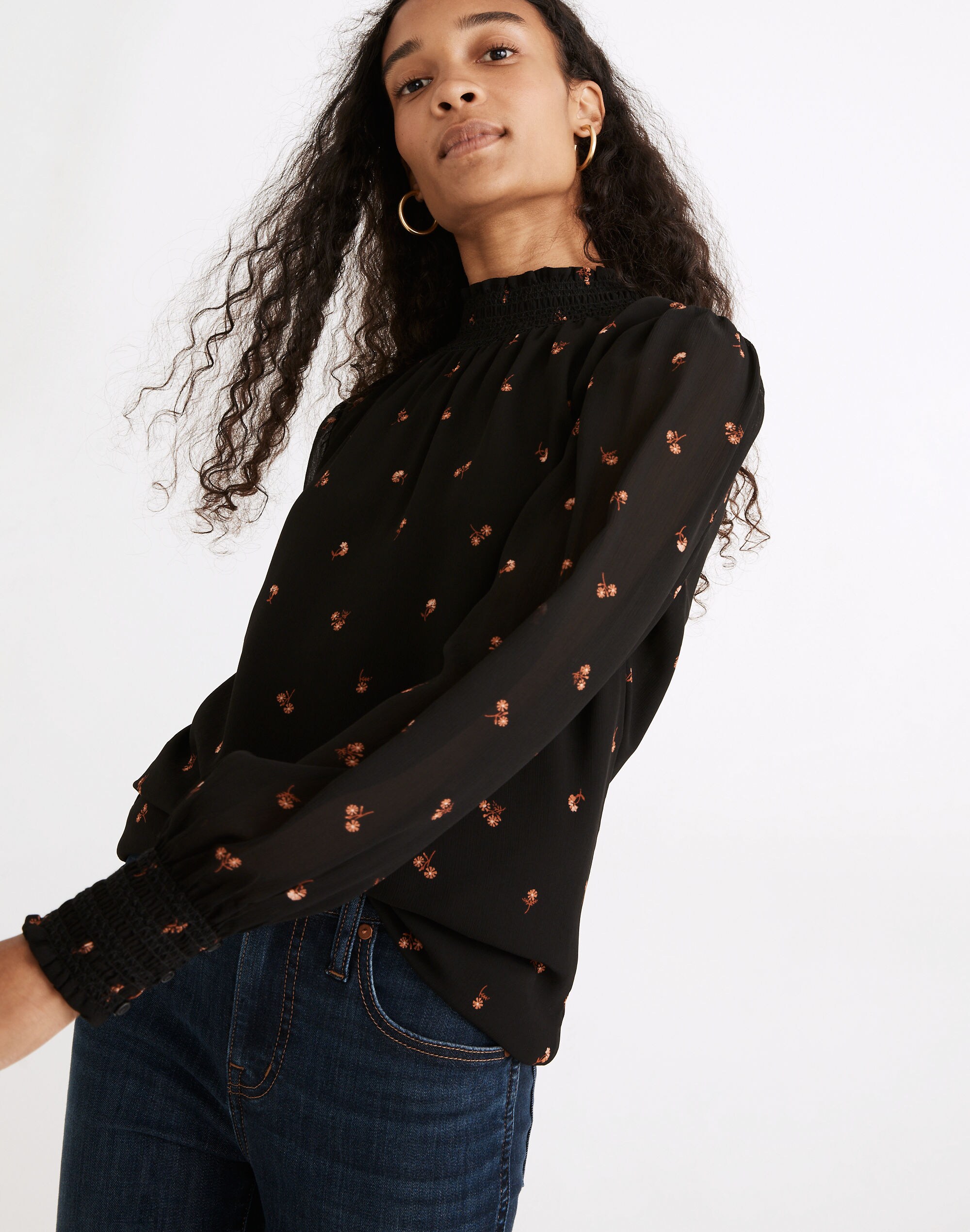 (Re)sourced Georgette Smocked Mockneck Top in Amie Floral | Madewell