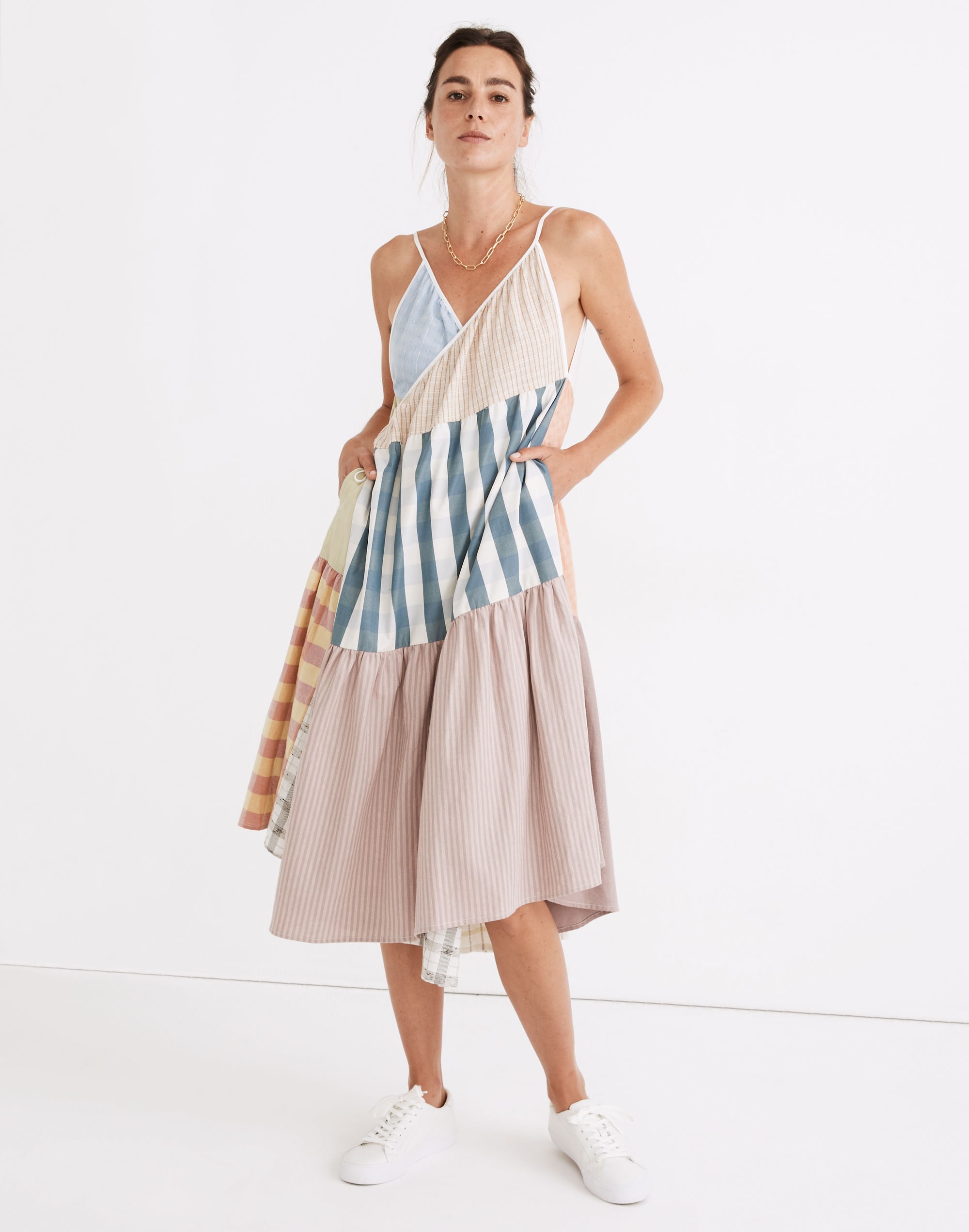 Madewell x La Réunion Upcycled Patchwork Wrap Midi Dress