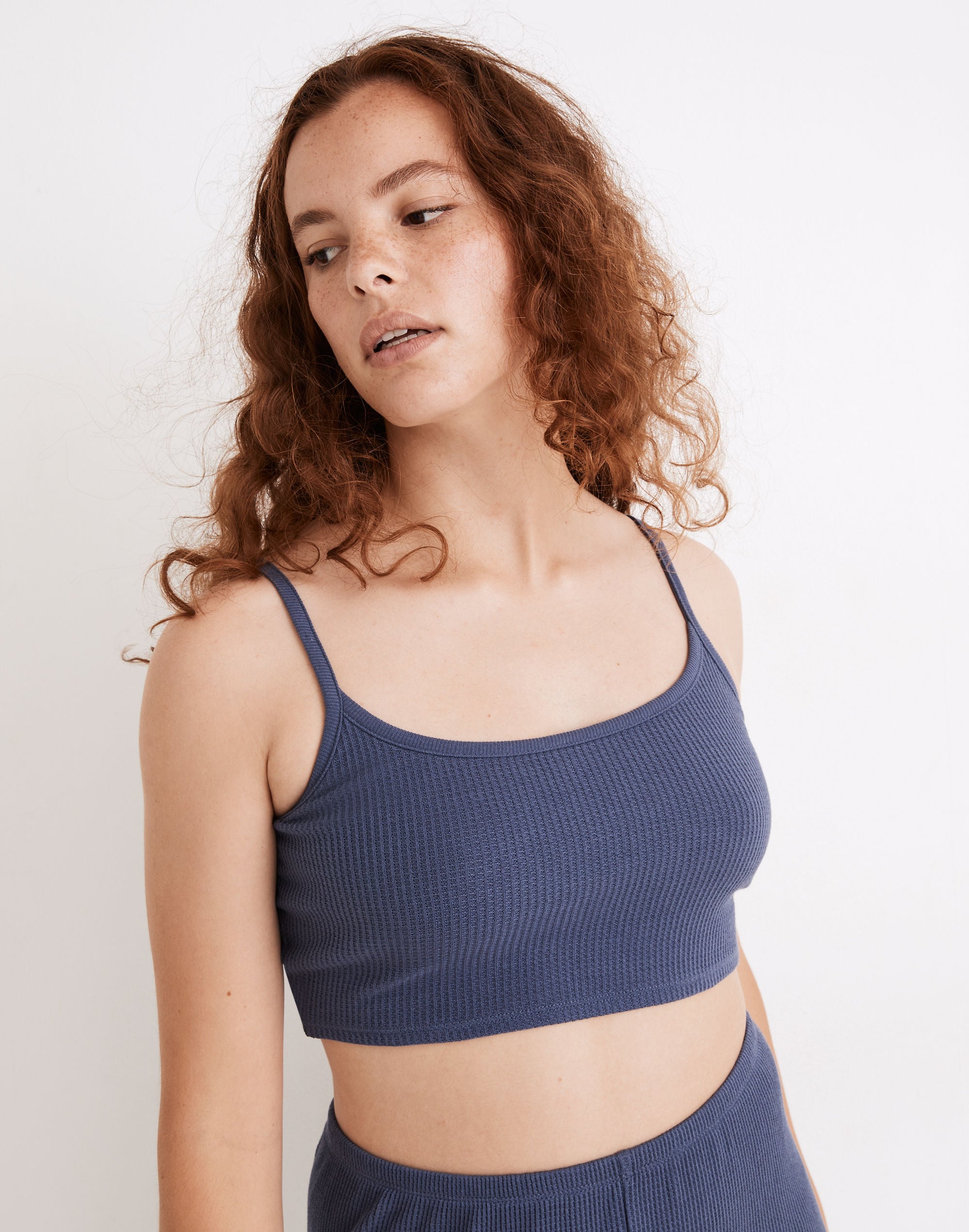 Waffle-Knit Pajama Cami Bralette Top for Women