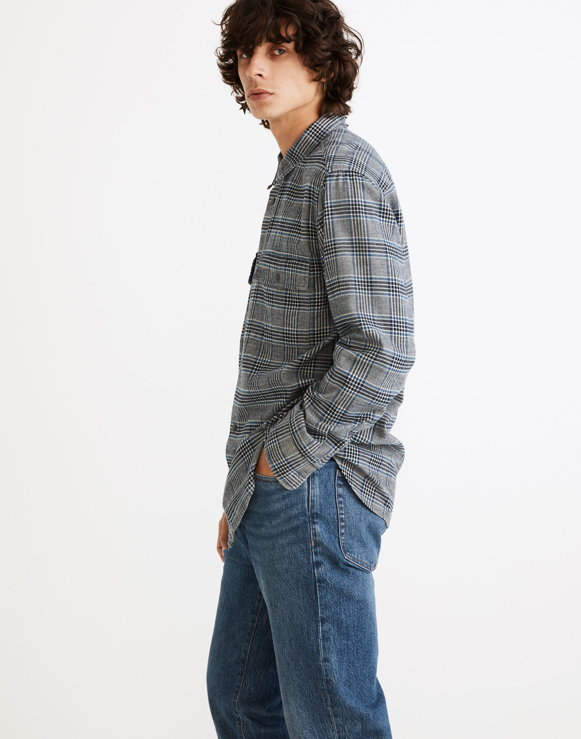 Perfect Long-Sleeve Shirt in Indigo Plaid | Madewell