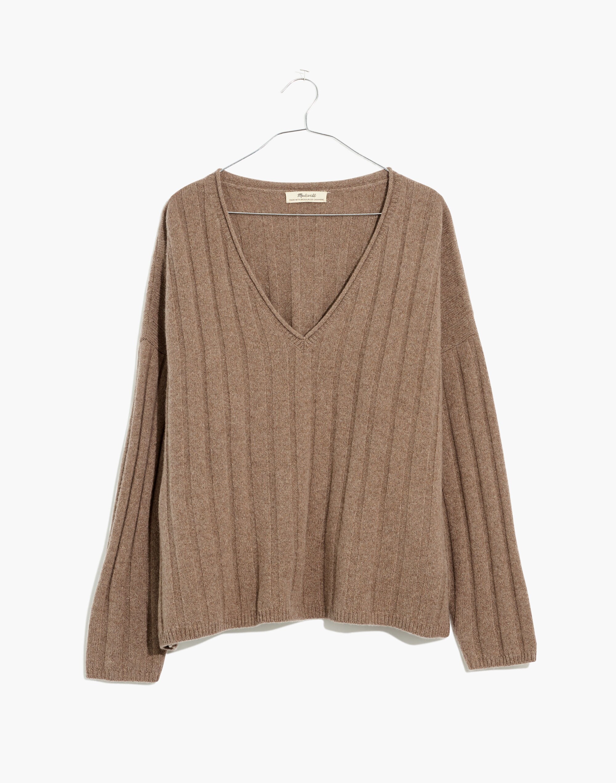 (Re)sourced Cashmere Stitched-Rib V-Neck Sweater | Madewell