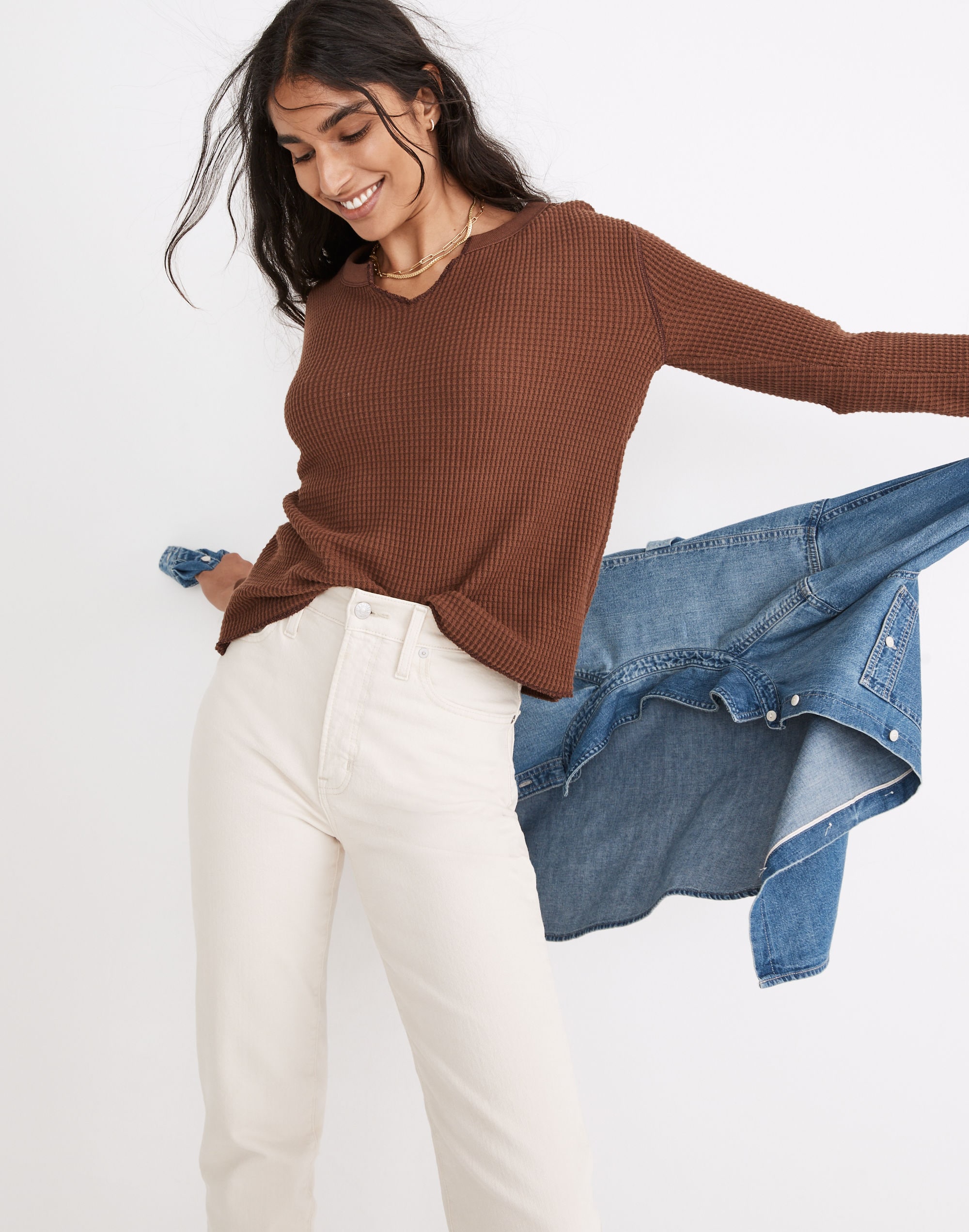 Waffle Split-Neck Crop Tee | Madewell