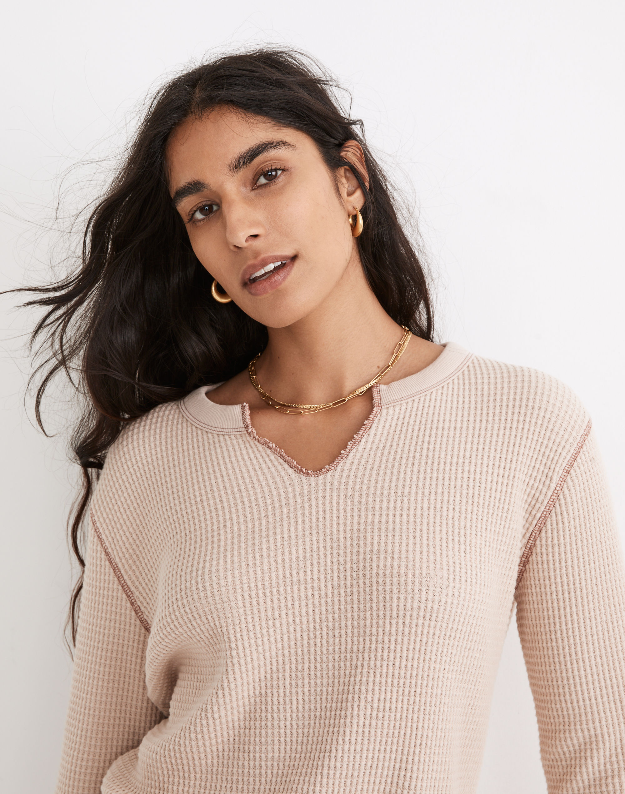 Waffle Split-Neck Crop Tee | Madewell