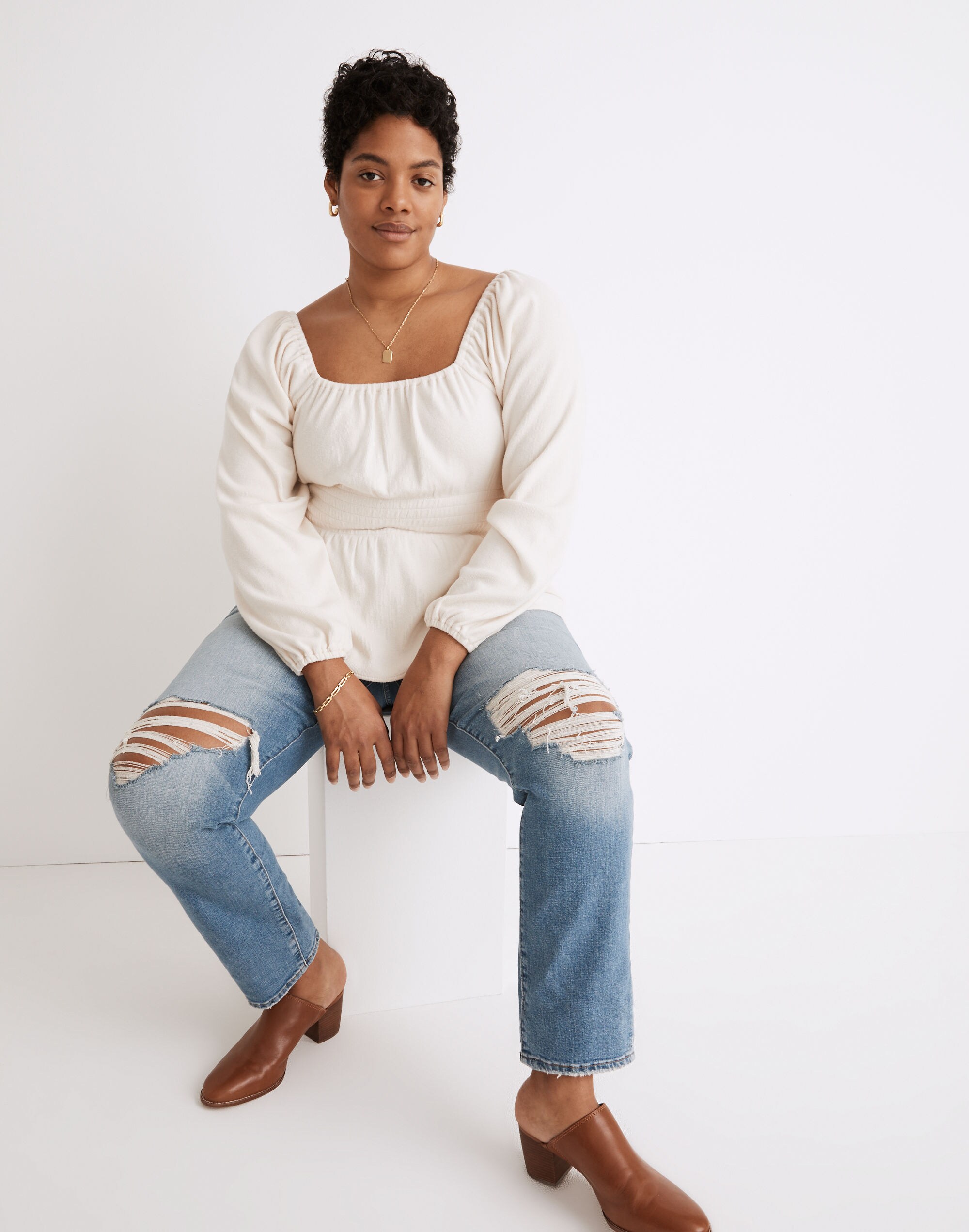 Plush Square-Neck Smocked Top | Madewell