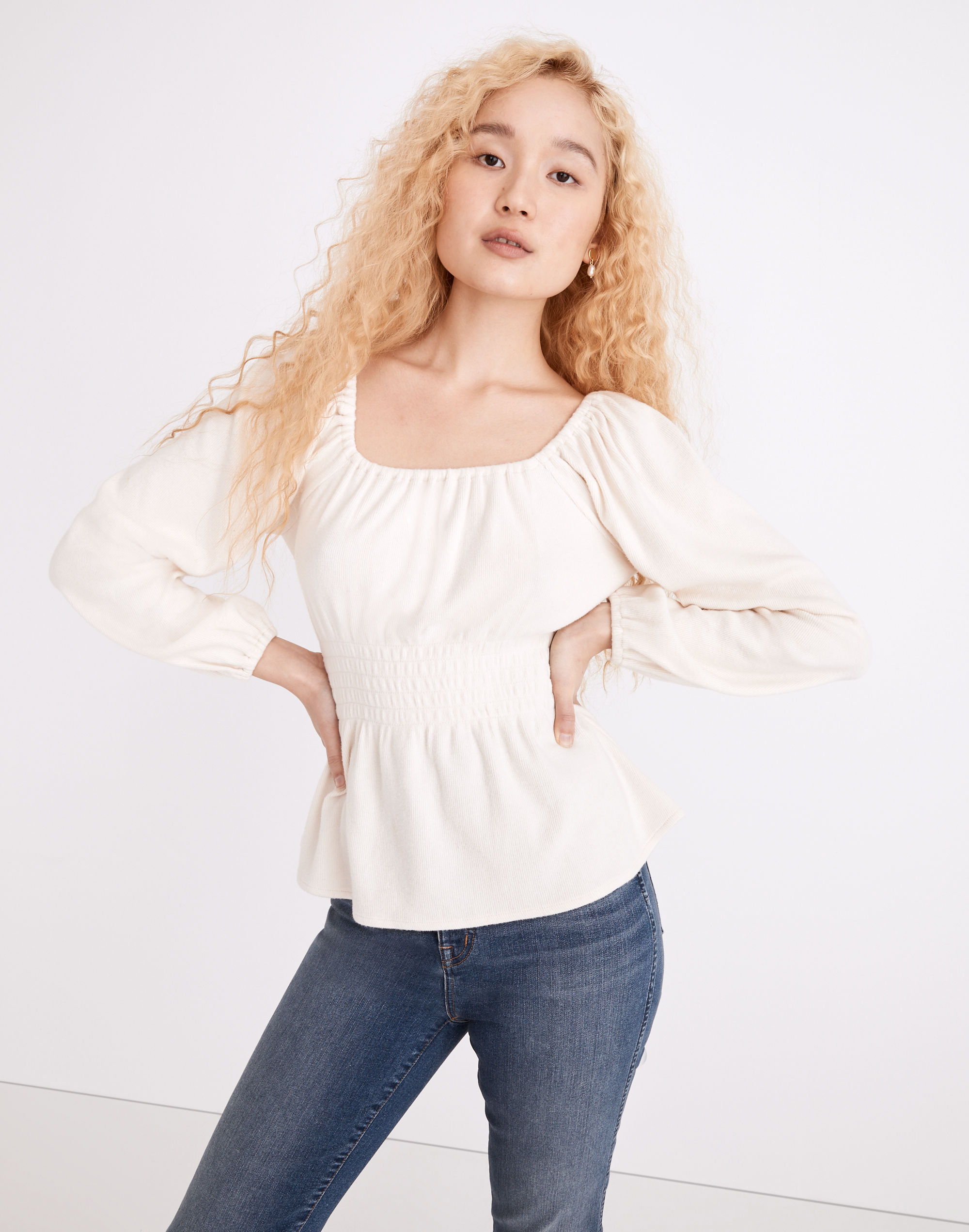 Plush Square-Neck Smocked Top | Madewell