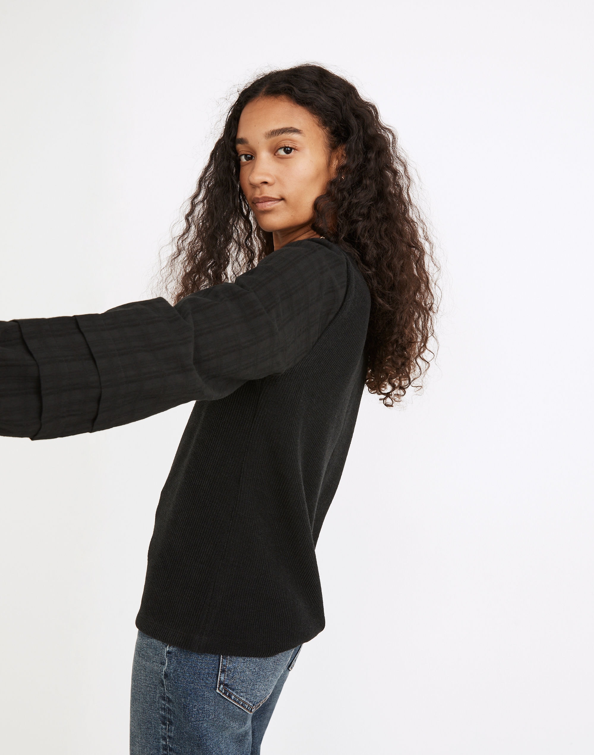 Weavemix Mockneck Bubble-Sleeve Top | Madewell