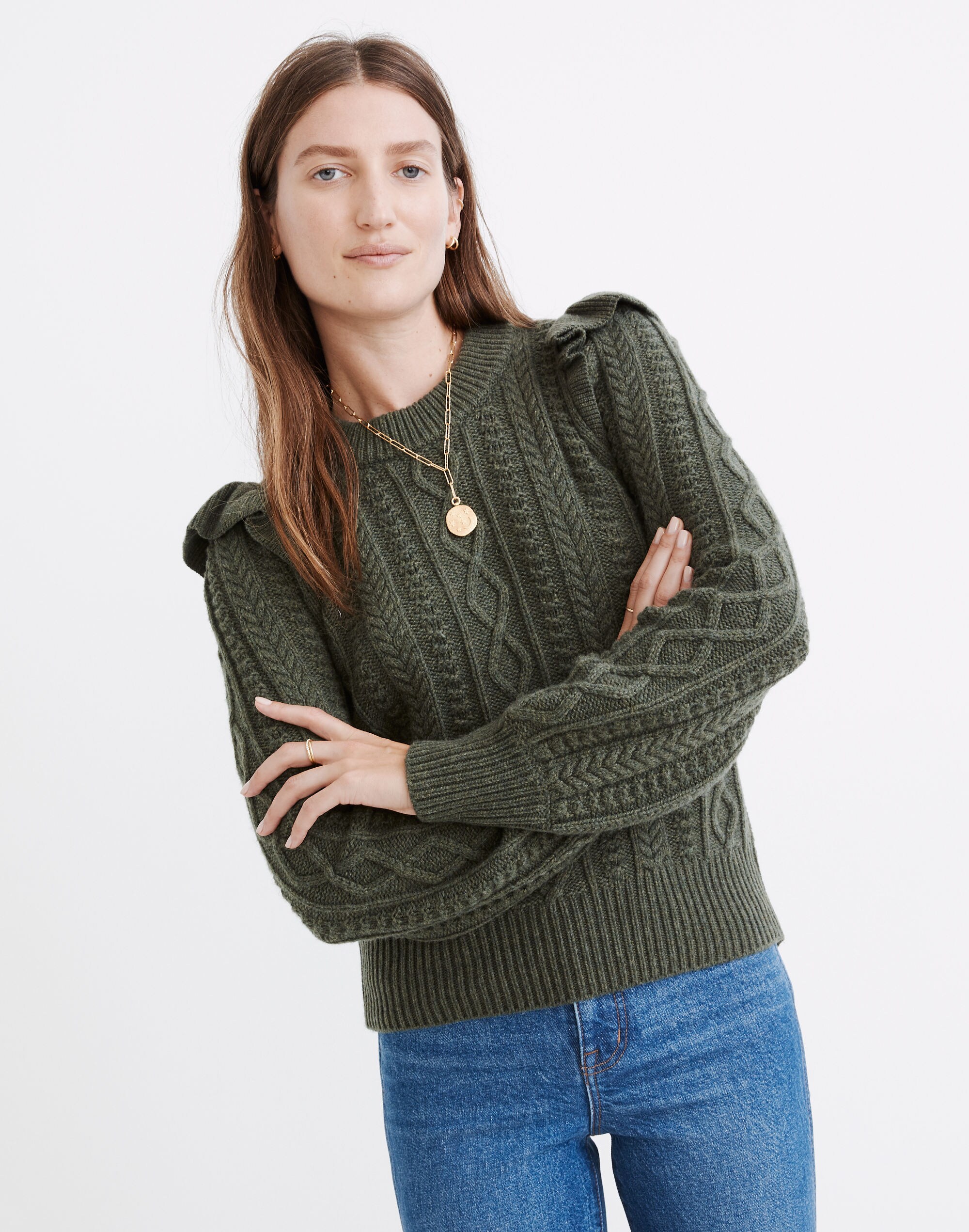 Hollydene Ruffle-Shoulder Pullover Sweater | Madewell