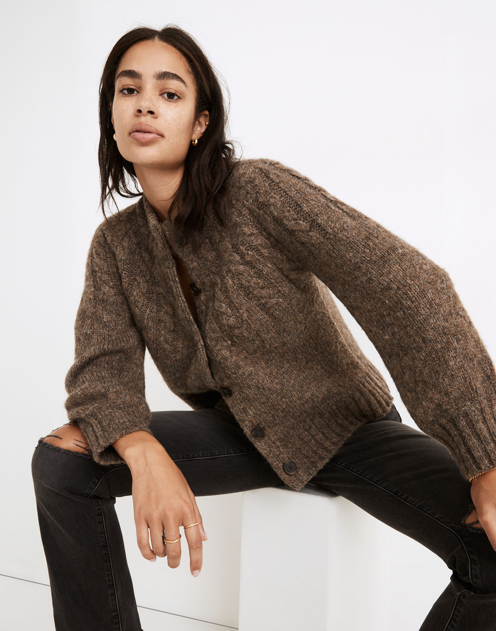 Harwood Cableknit Mockneck Cardigan Sweater | Madewell