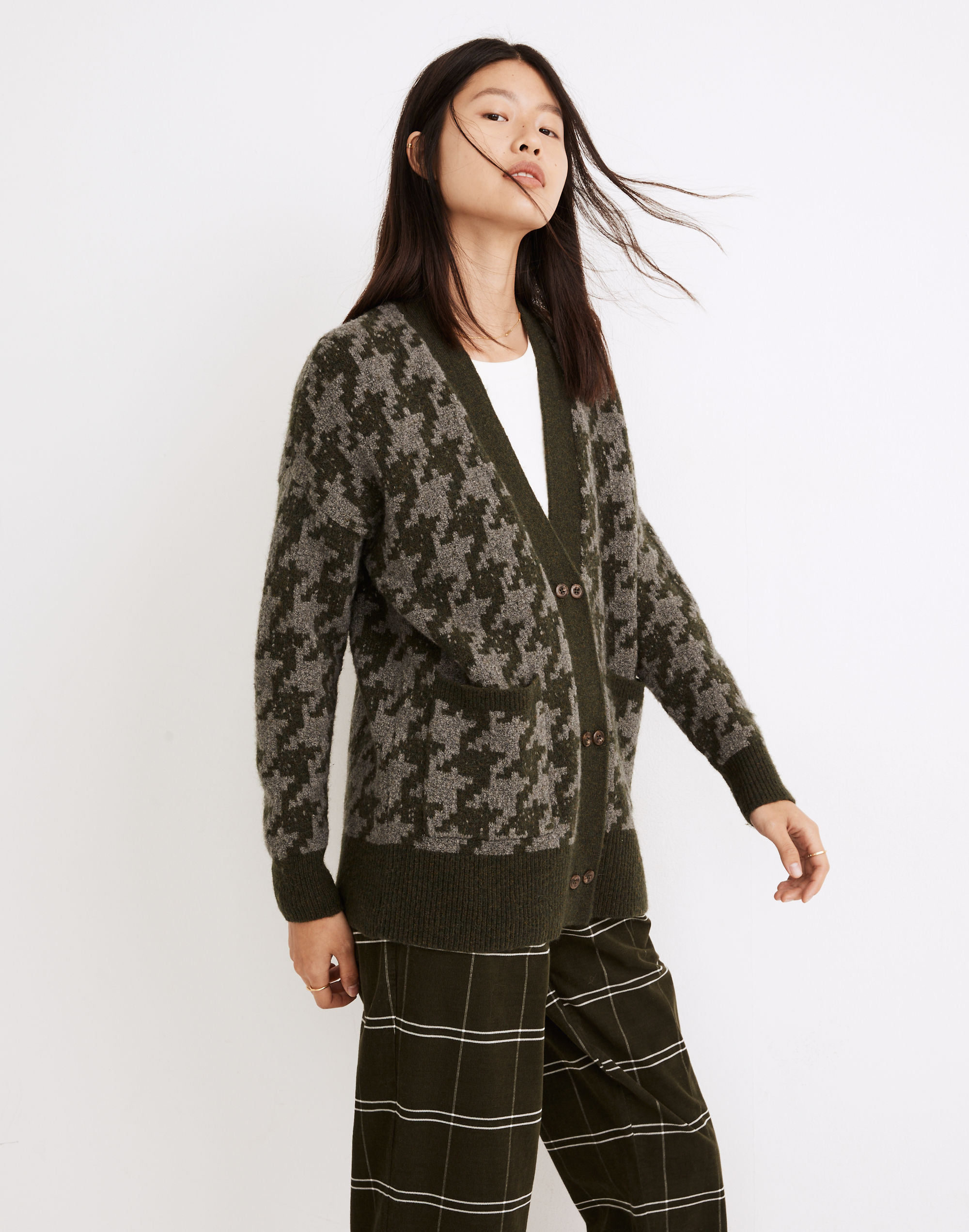 Allston Double-Button Cardigan Sweater Houndstooth | Madewell