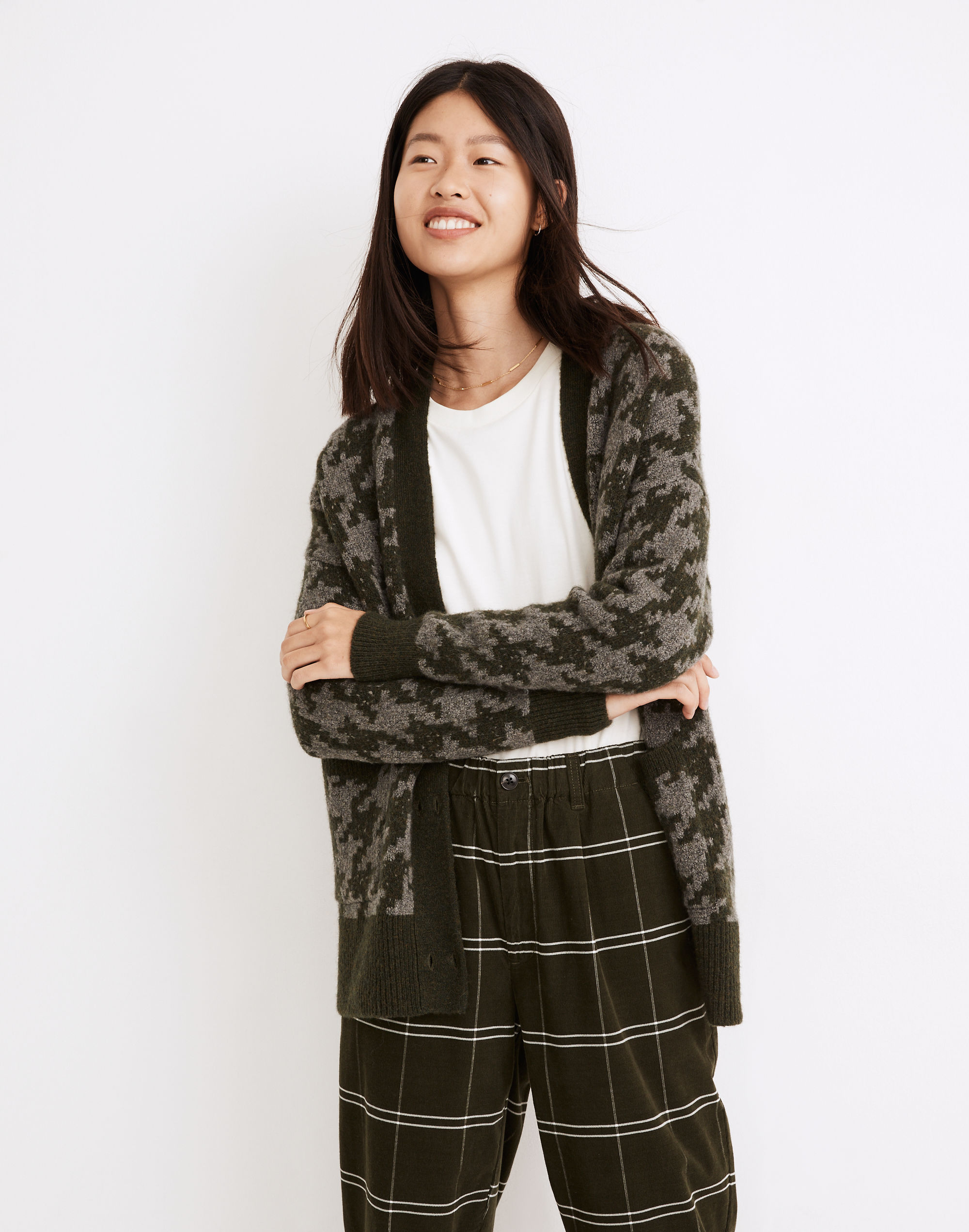 Allston Double-Button Cardigan Sweater Houndstooth | Madewell