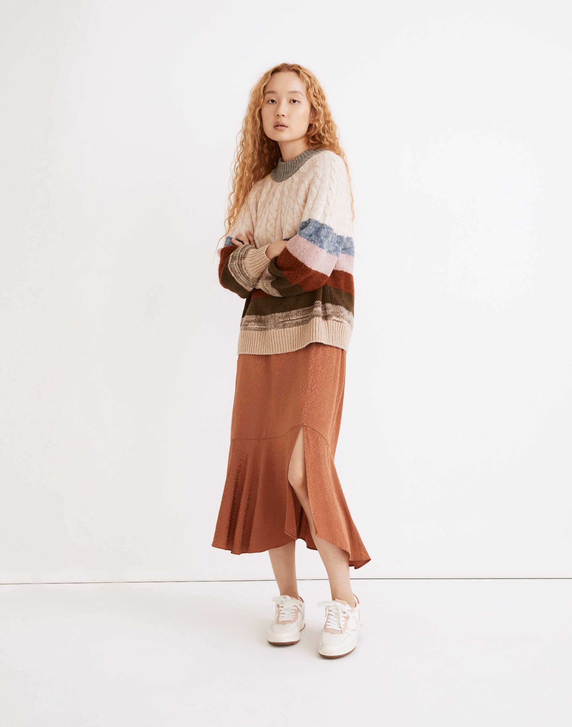 Deacon Cableknit Mockneck Sweater Stripe | Madewell