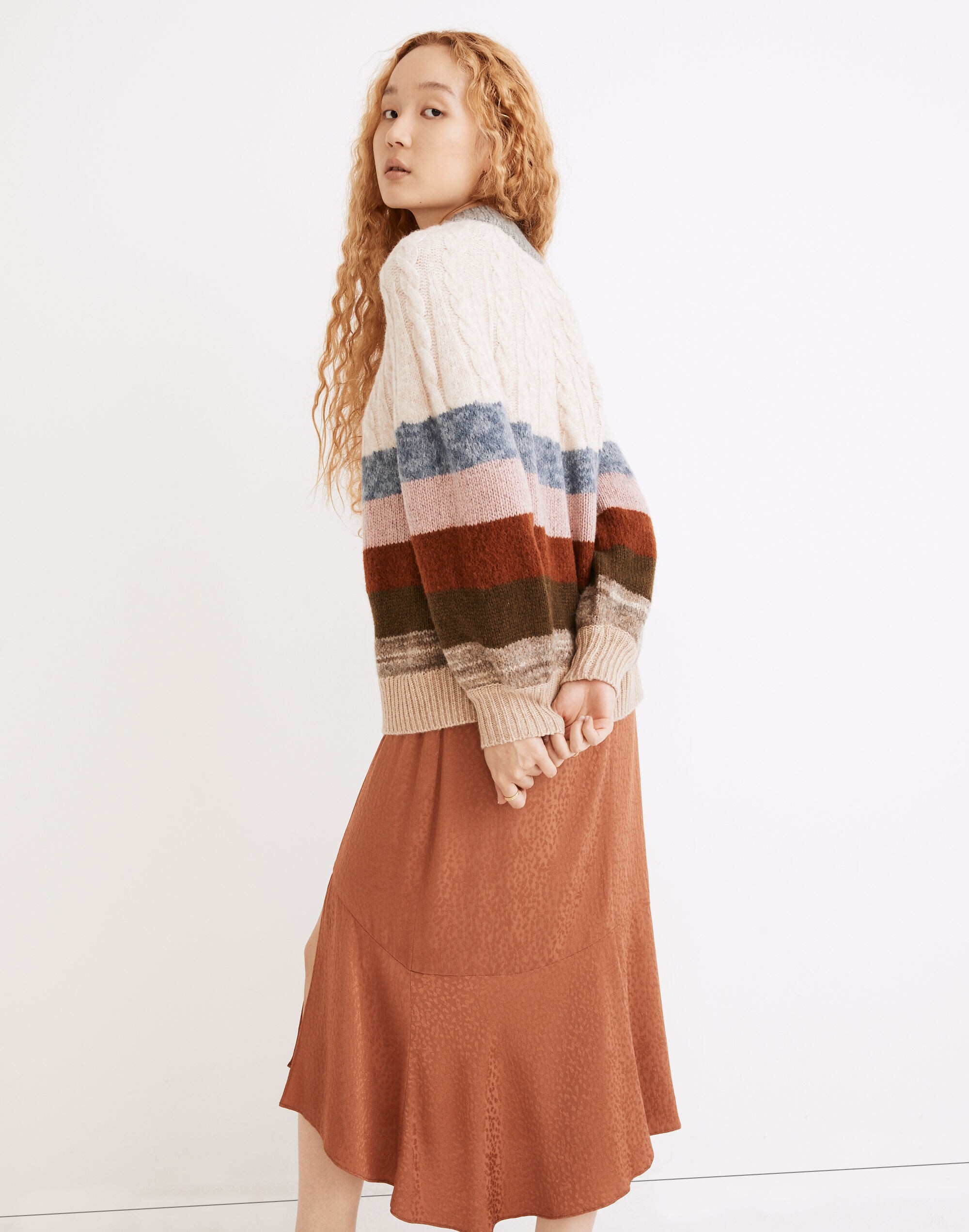 Deacon Cableknit Mockneck Sweater Stripe | Madewell