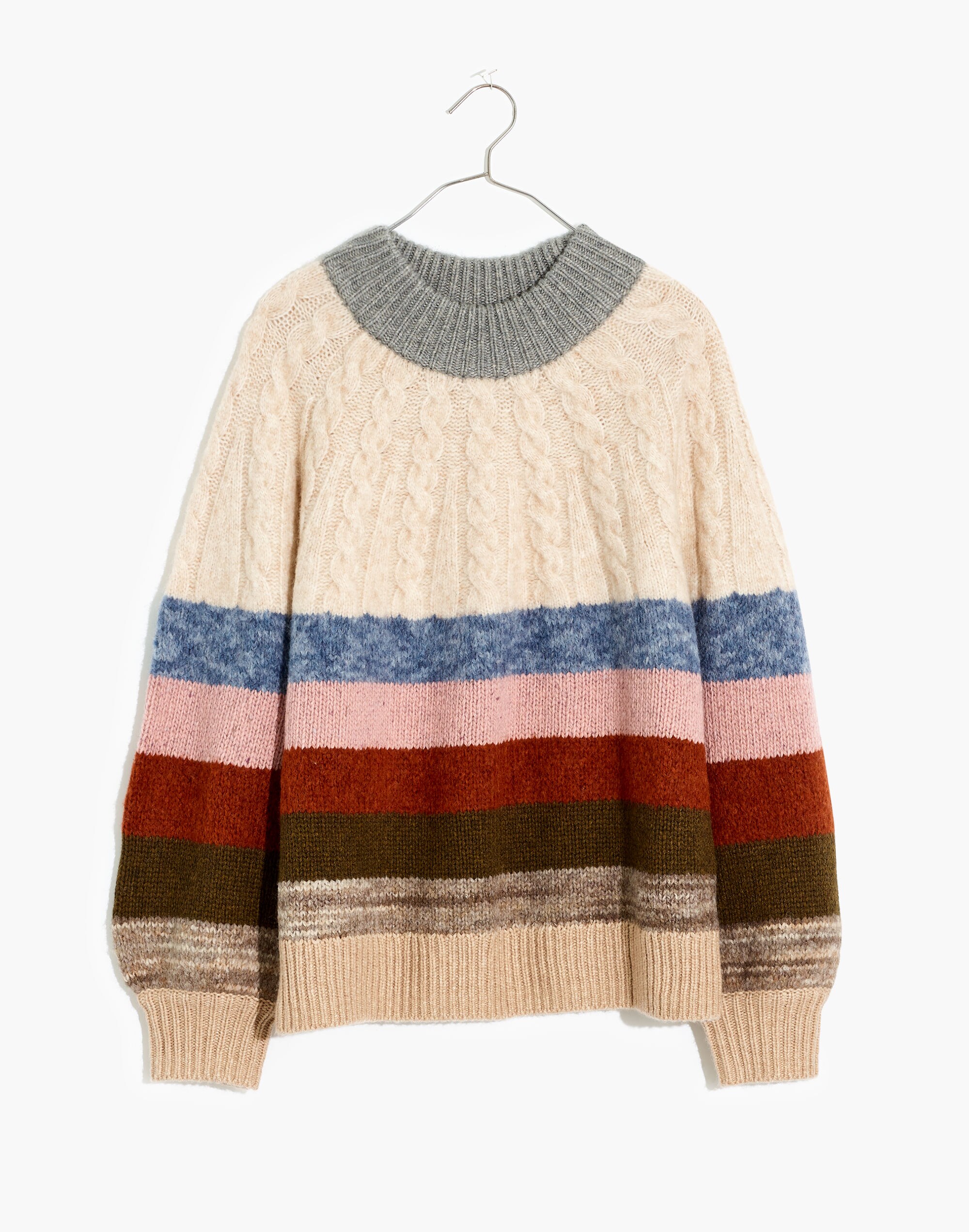 Deacon Cableknit Mockneck Sweater Stripe | Madewell