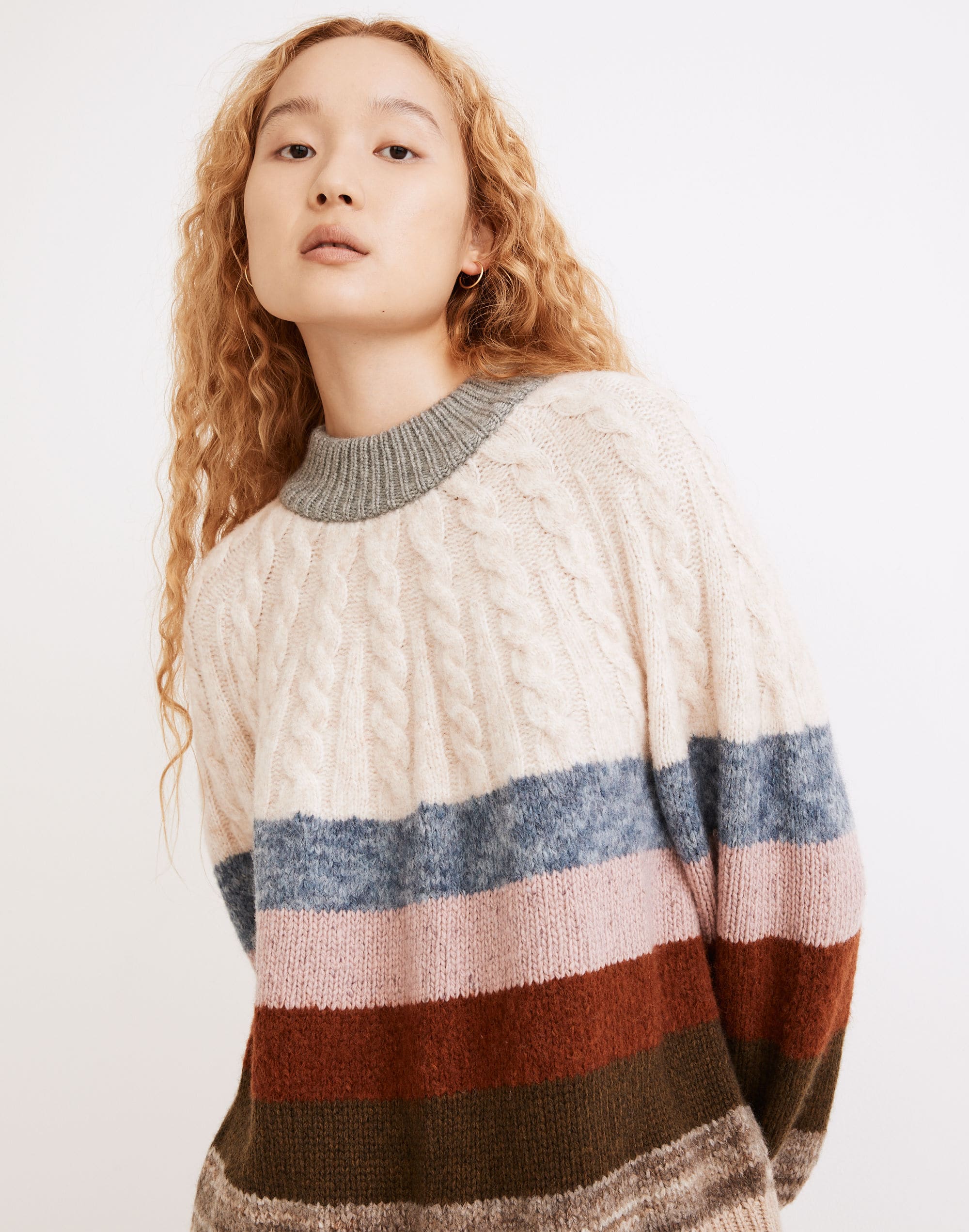 Deacon Cableknit Mockneck Sweater Stripe | Madewell