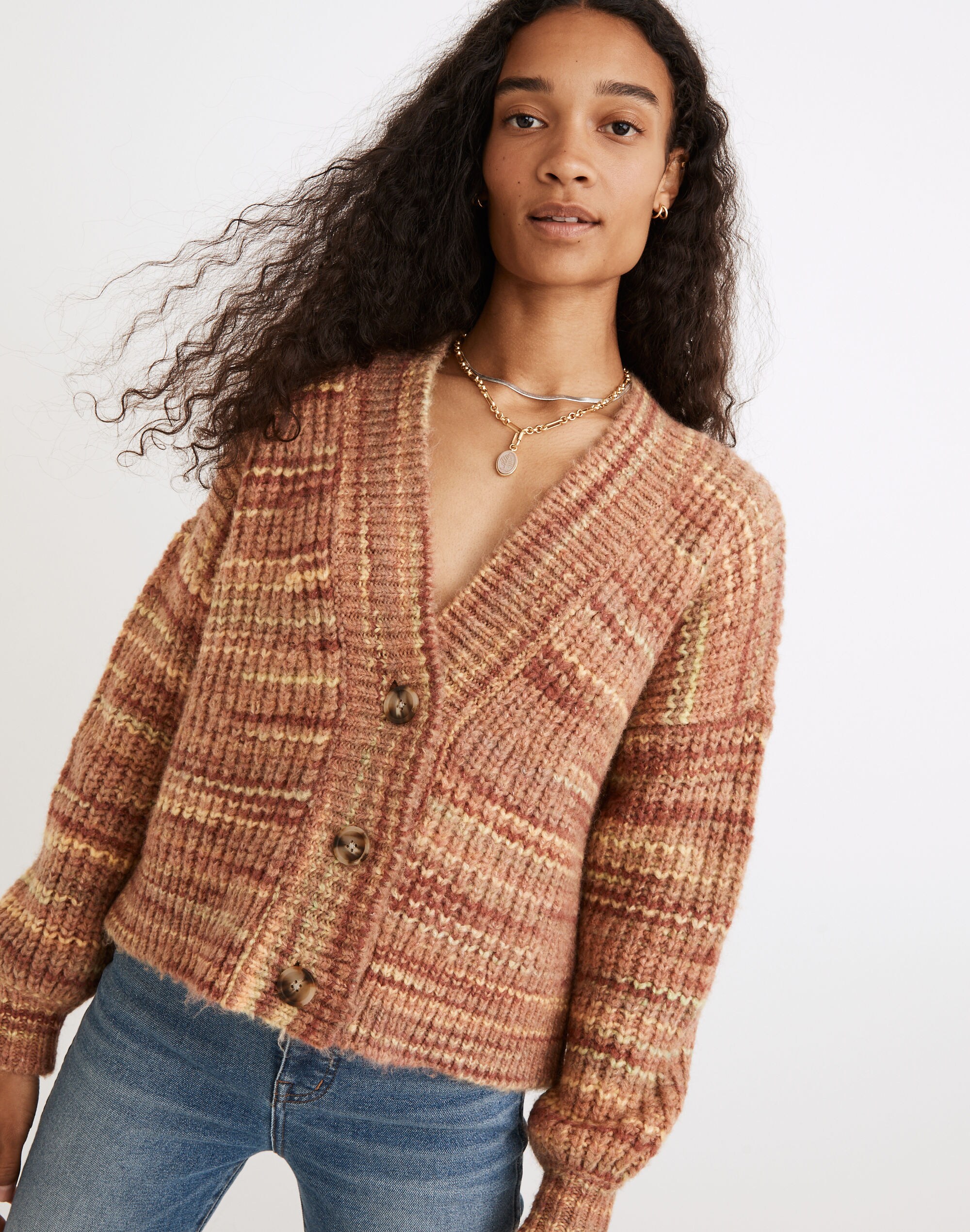 Space-Dyed Waller Crop Cardigan Sweater