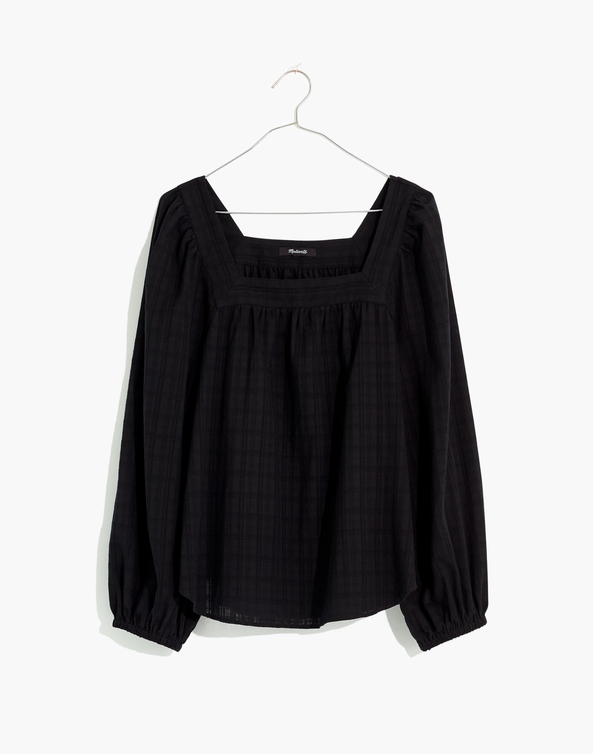 Square-Neck Bubble-Sleeve Top Plaid | Madewell