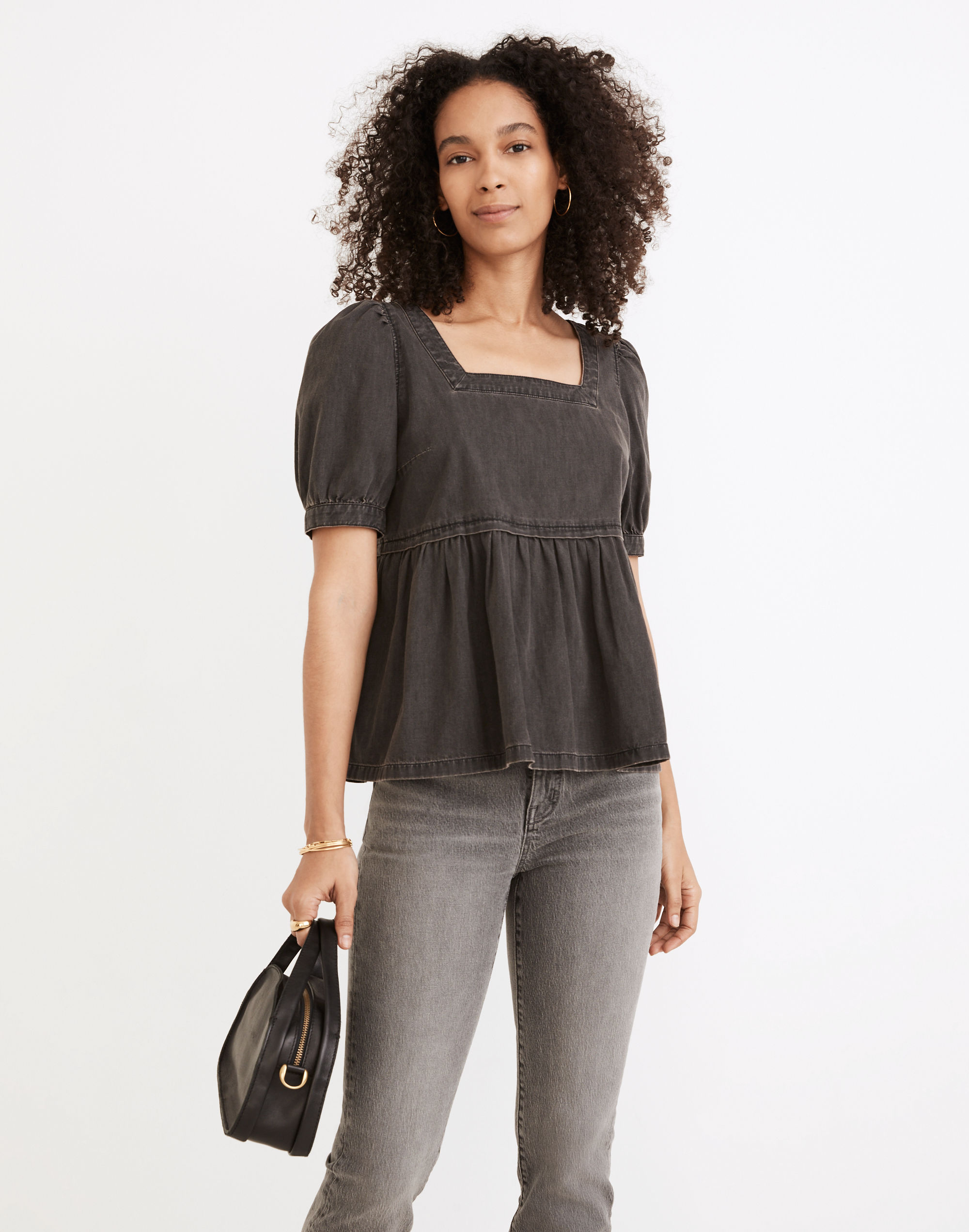 Denim Babydoll Top Lunar Wash | Madewell