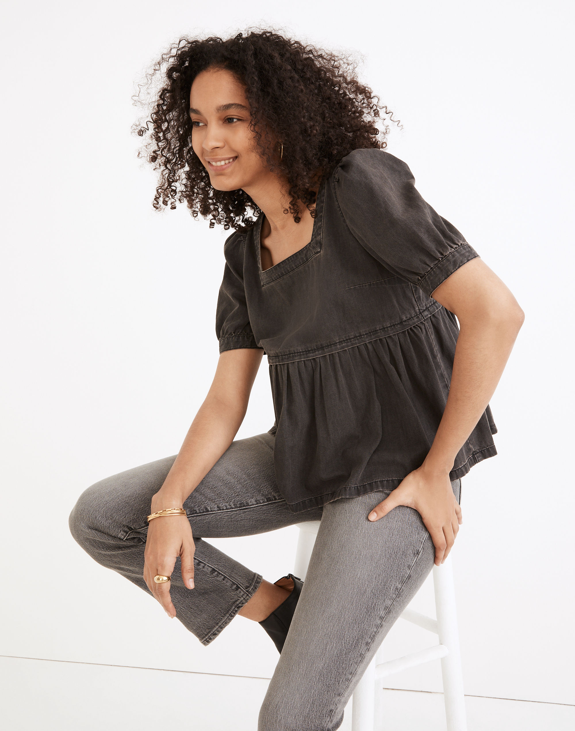 Denim Babydoll Top Lunar Wash | Madewell