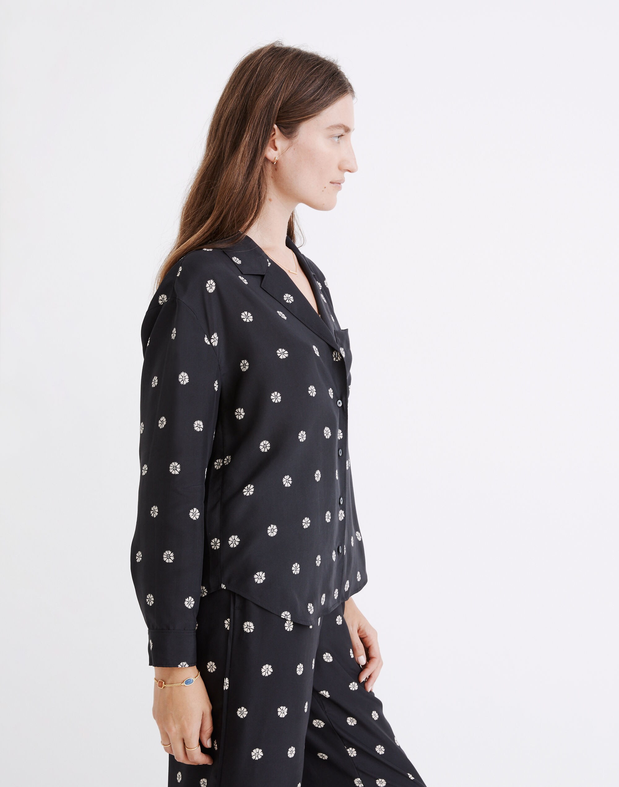 Silk Pajama Shirt in Bloom Dot