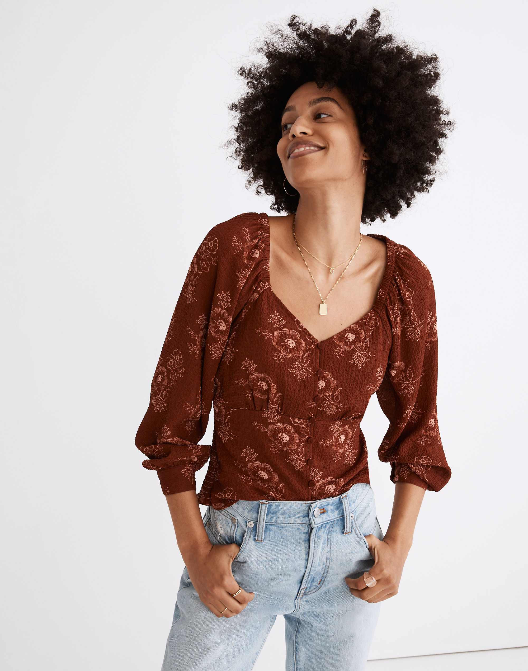 Preston Puff-Sleeve Top Letterpress Floral | Madewell