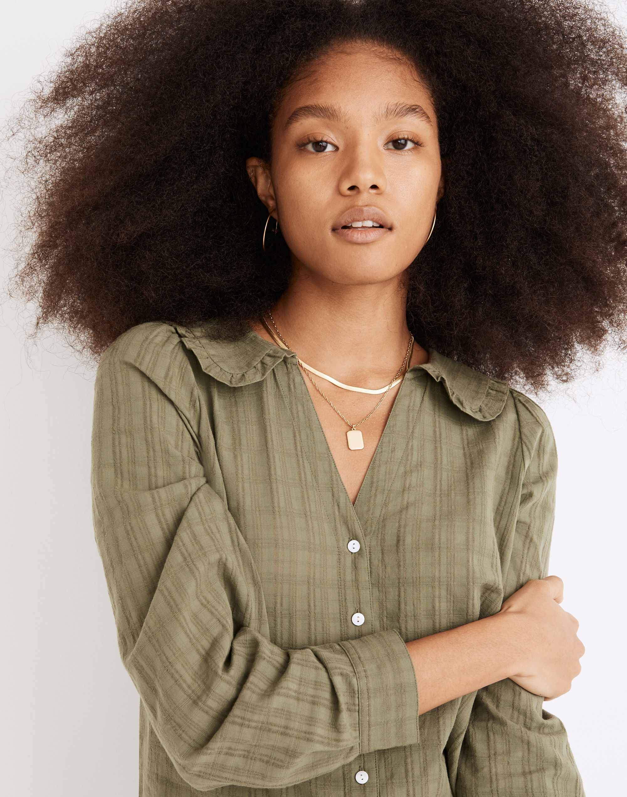 Ruffle-Collar Button-Up Shirt Syril Plaid | Madewell