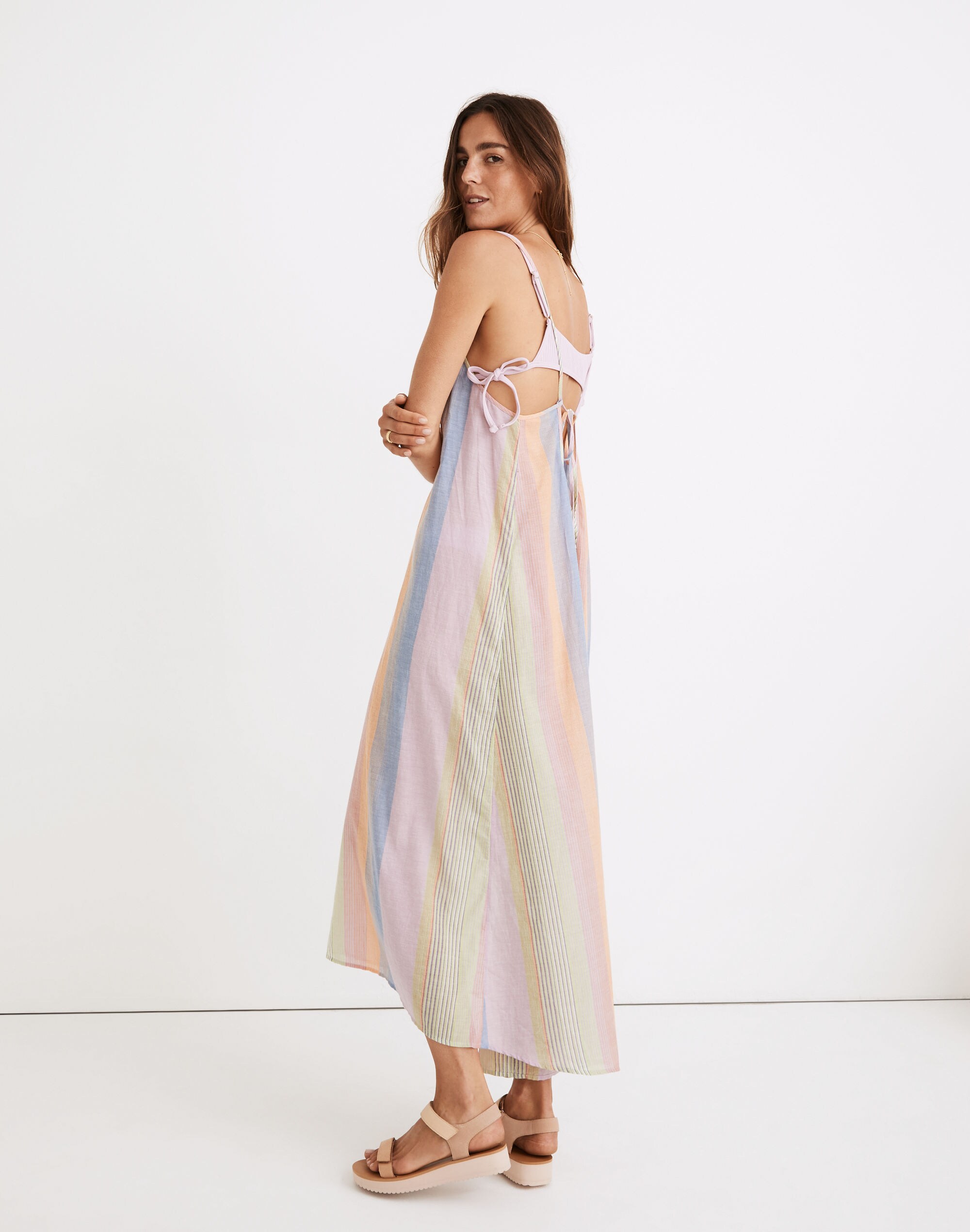 Tie-Back Cover-Up Maxi Dress in Rainbow Stripe | Madewell