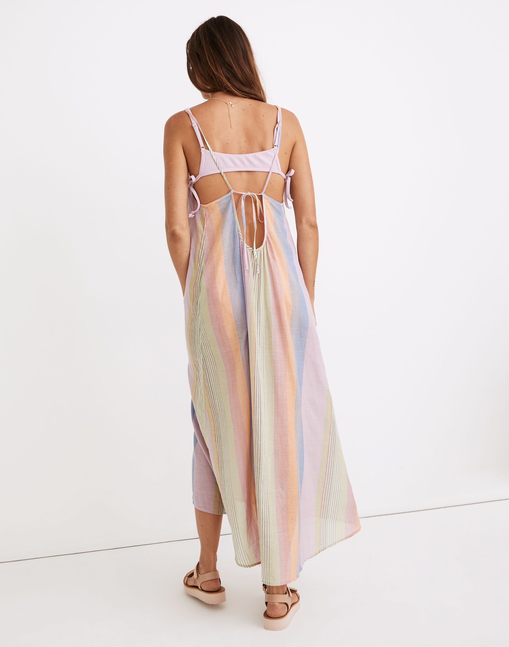 Tie-Back Cover-Up Maxi Dress in Rainbow Stripe | Madewell