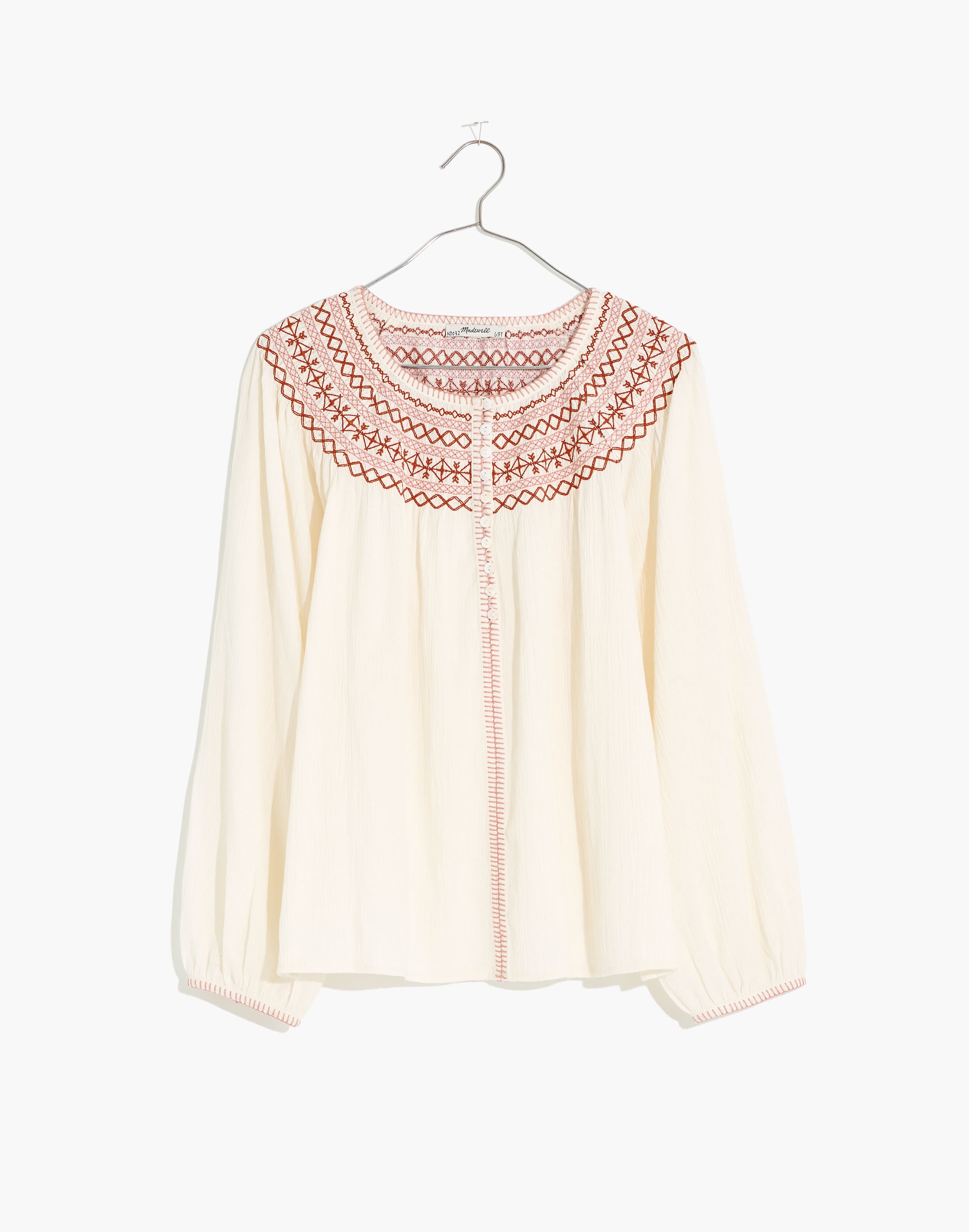 Embroidered Crinkle-Cotton Button Top | Madewell