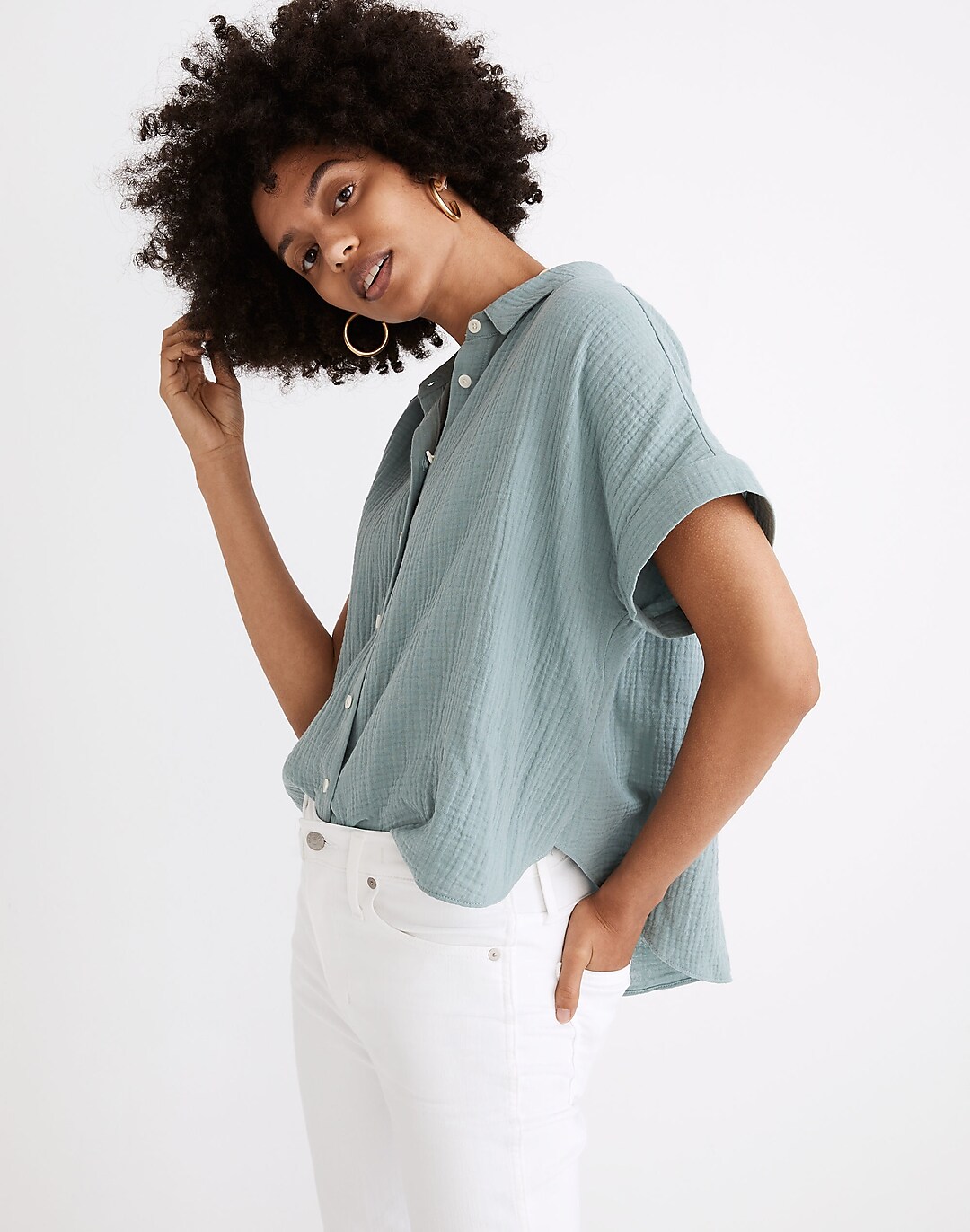 Madewell Women's Short-Sleeve Denim Button-Up Shirt