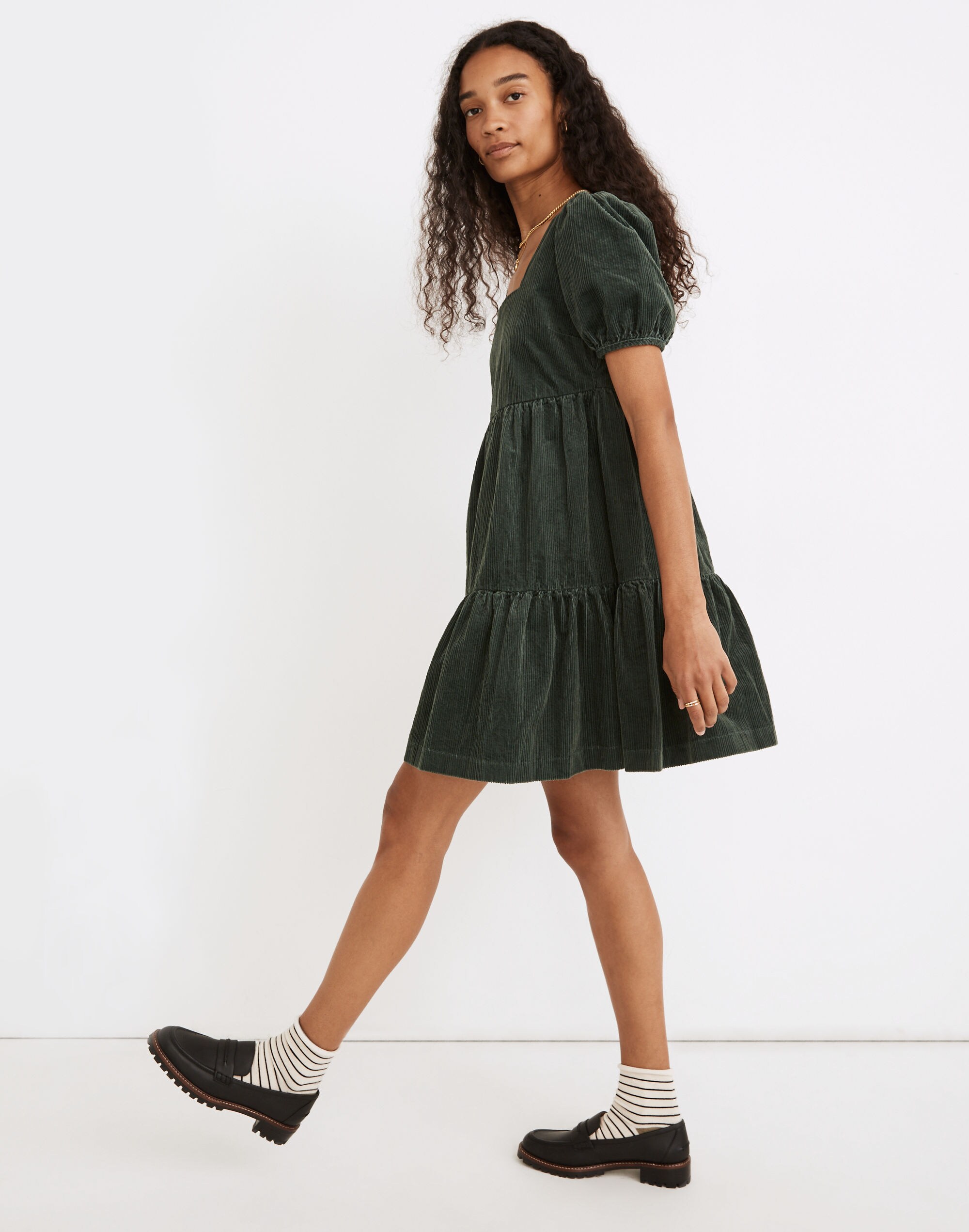 Corduroy Aidy Square-Neck Tiered Mini Dress | Madewell