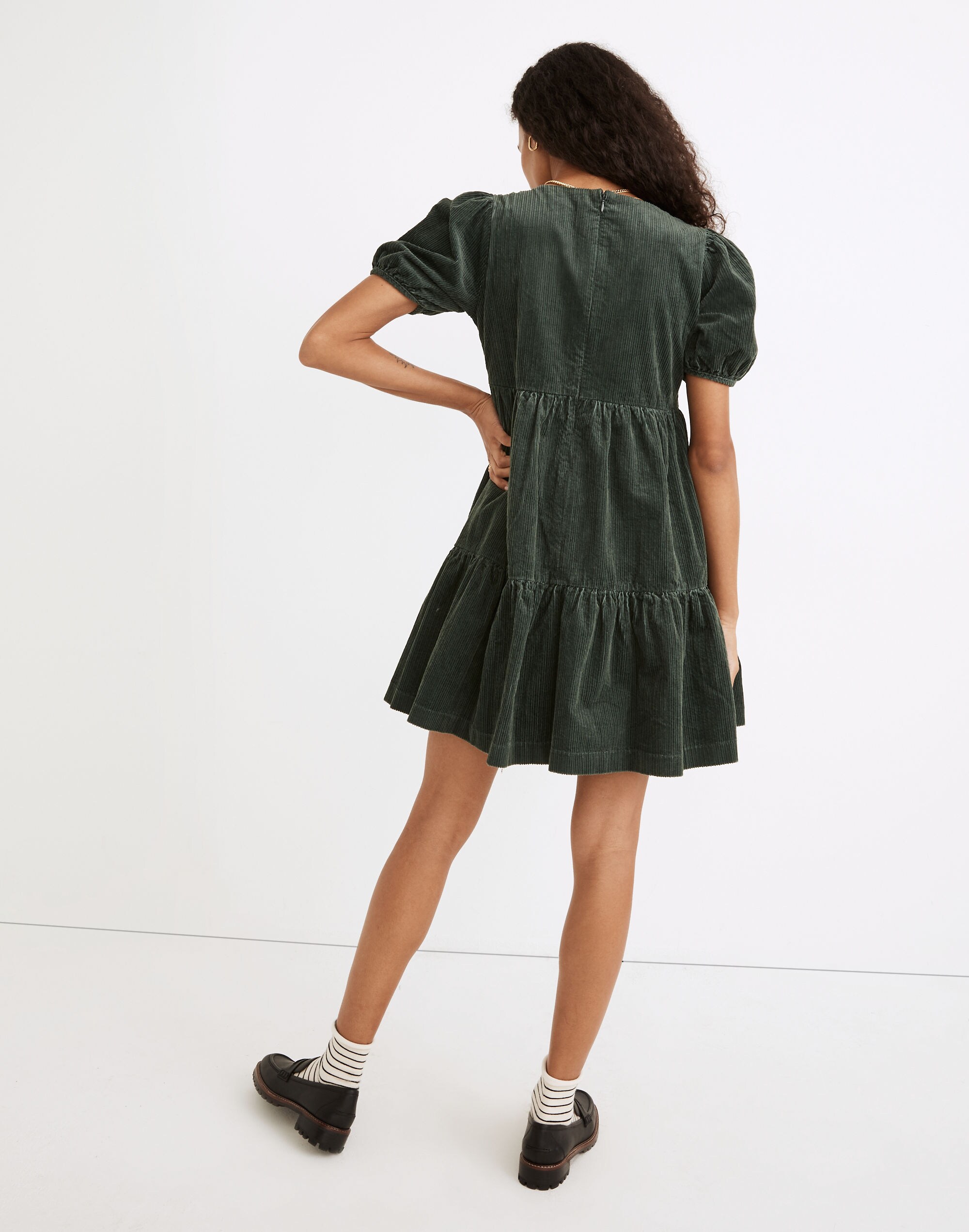 Corduroy Aidy Square-Neck Tiered Mini Dress | Madewell