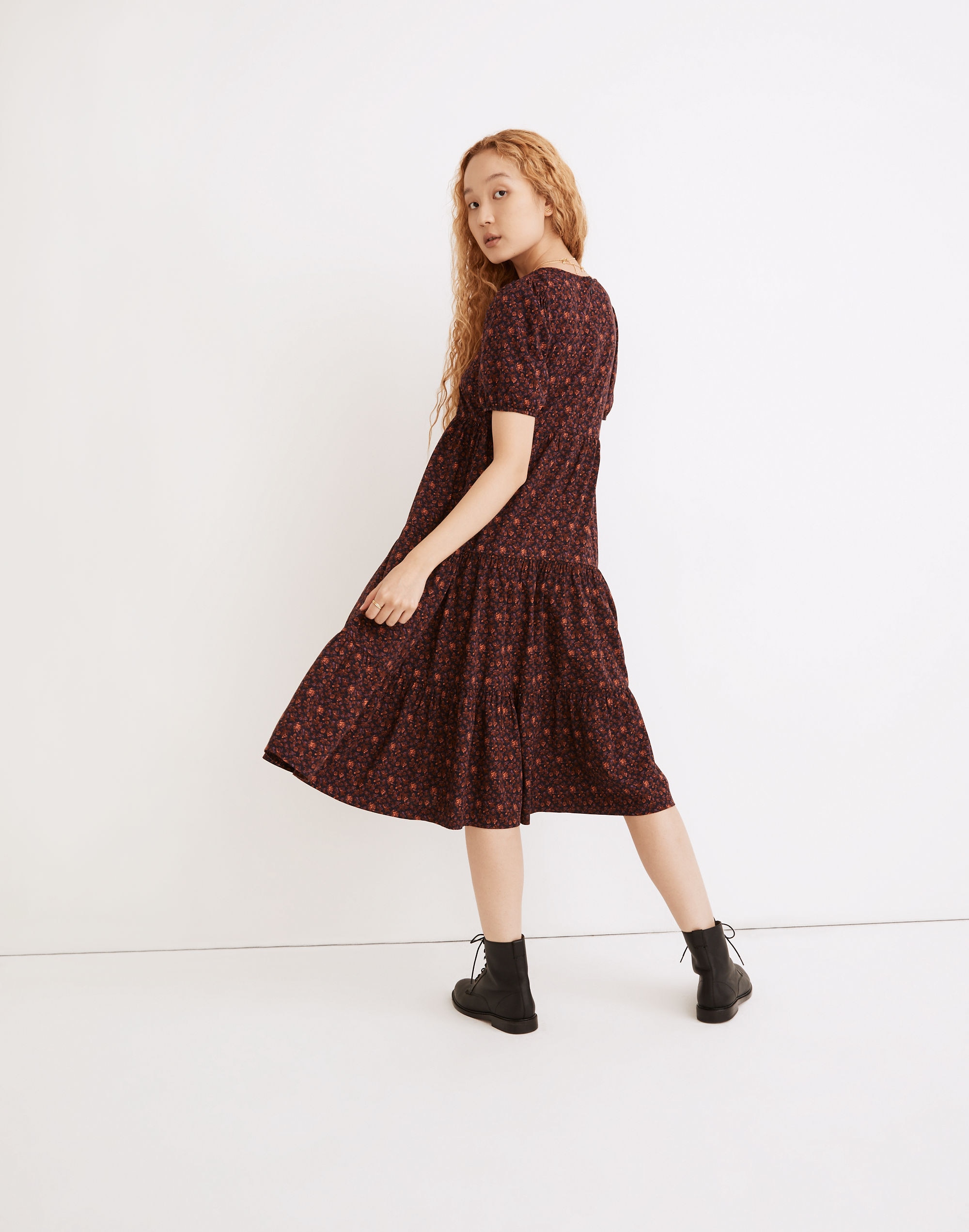 Aidy Square-Neck Tiered Midi Dress in Orchard Floral | Madewell