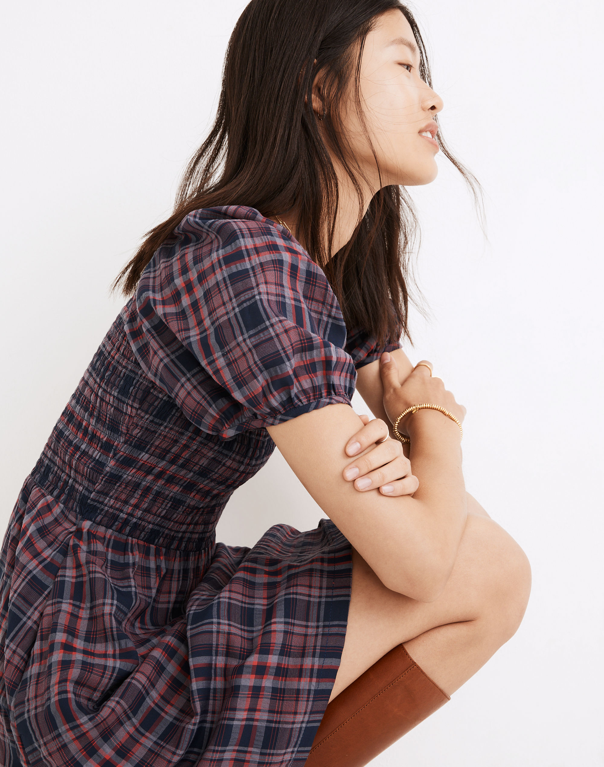 Lucie Puff-Sleeve Smocked Mini Dress Rockfern Plaid | Madewell