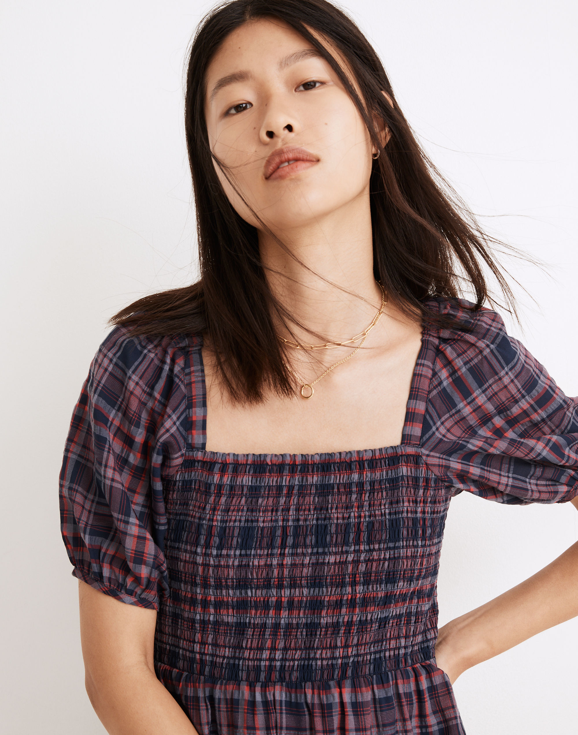 Lucie Puff-Sleeve Smocked Mini Dress Rockfern Plaid | Madewell