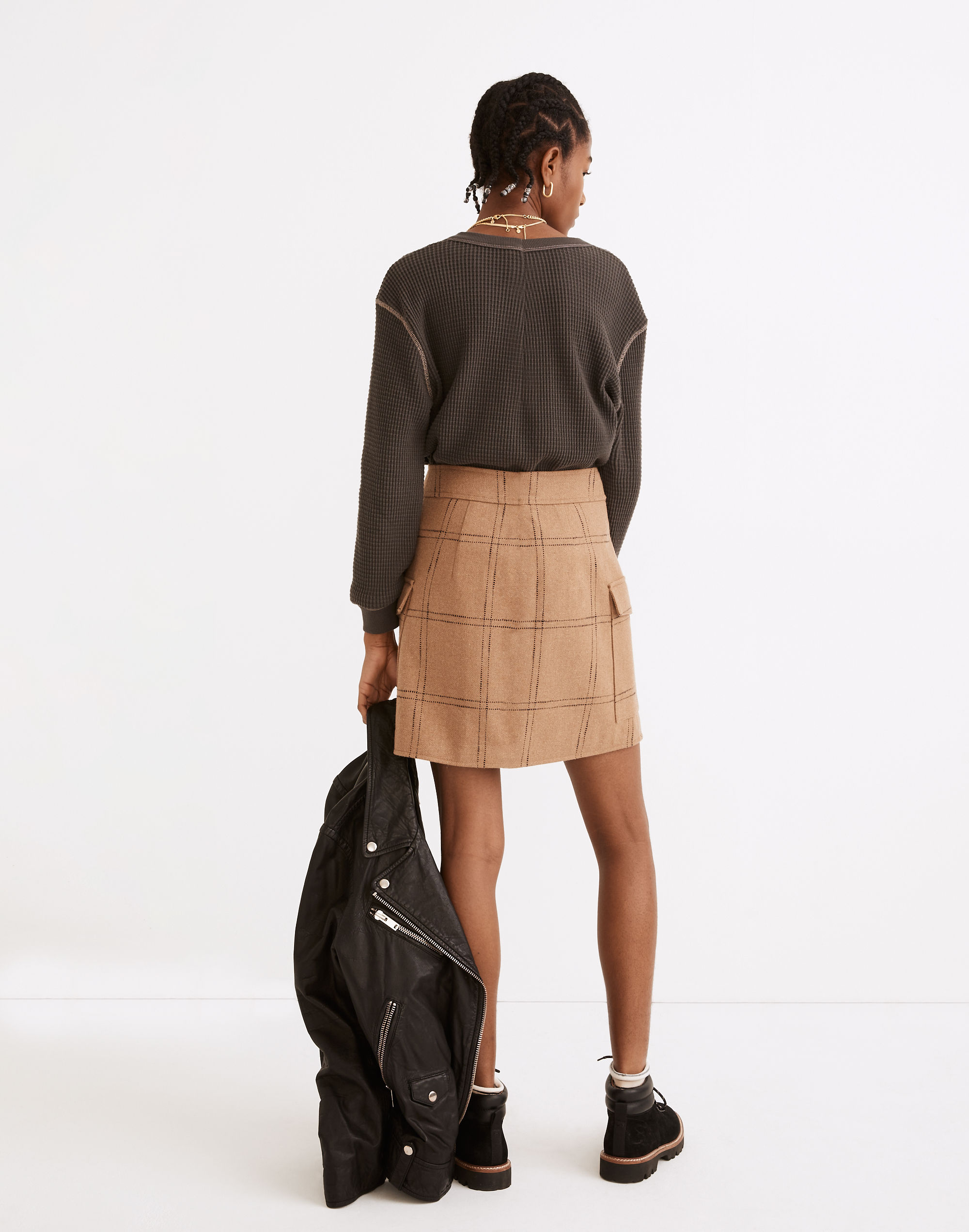 (Re)sourced Zip-Front Mini Skirt in Windowpane | Madewell