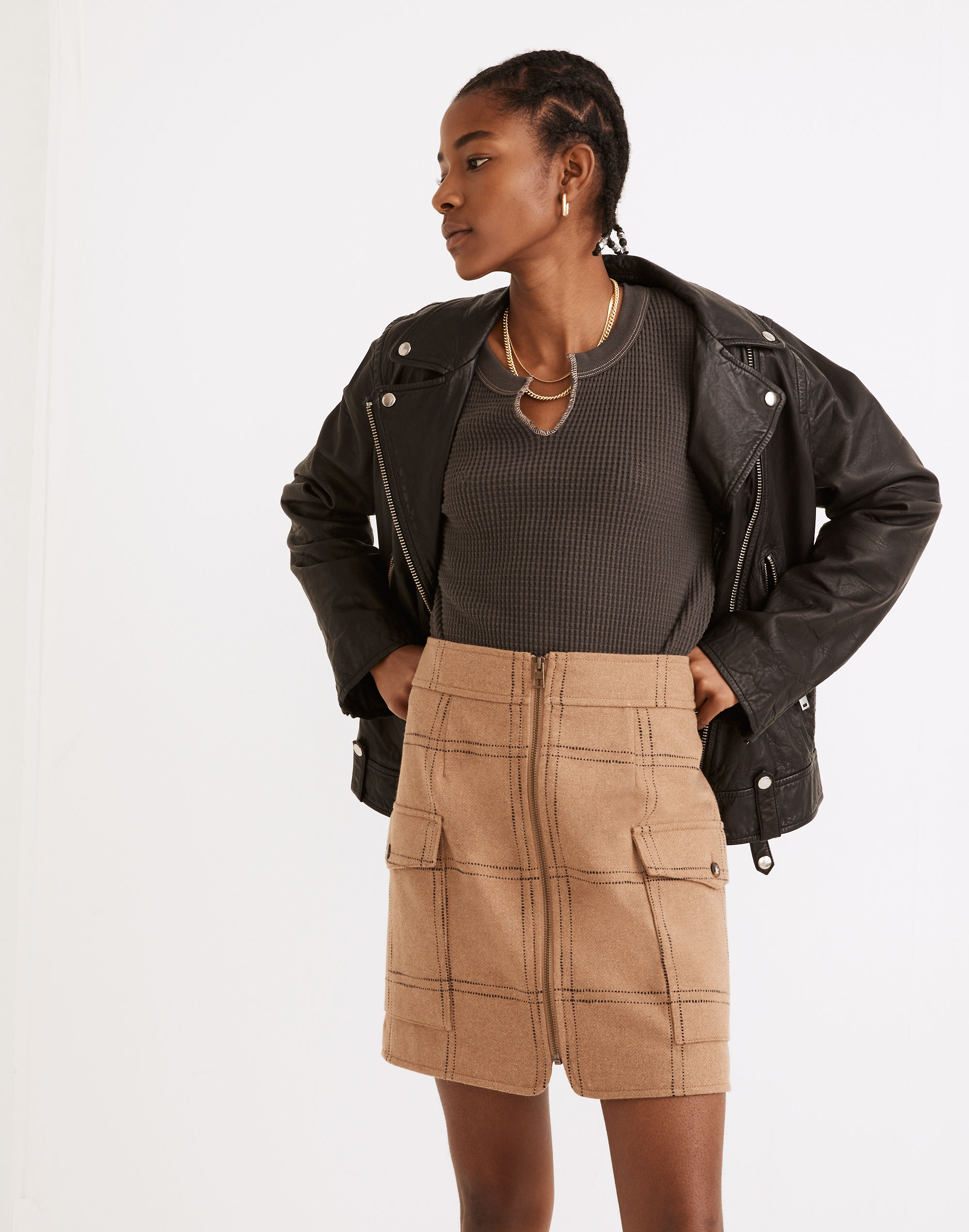 (Re)sourced Zip-Front Mini Skirt Windowpane | Madewell