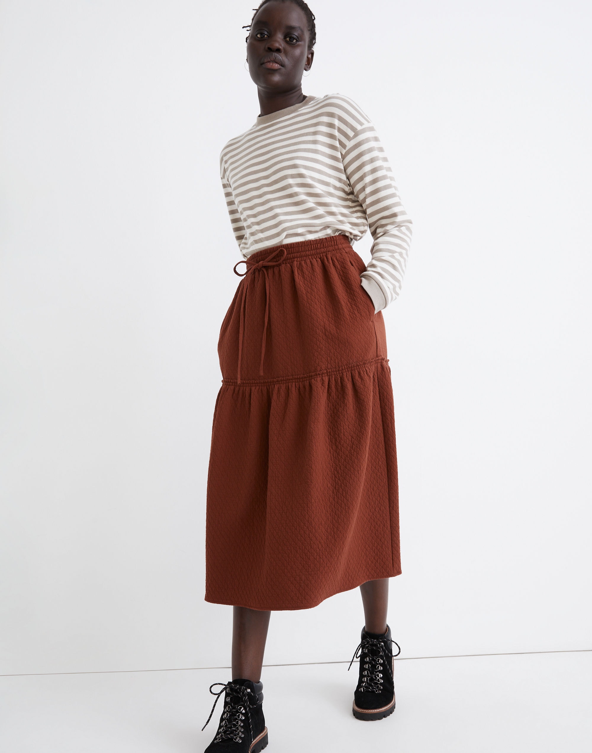 Diamond Jacquard Drawstring Midi Skirt | Madewell