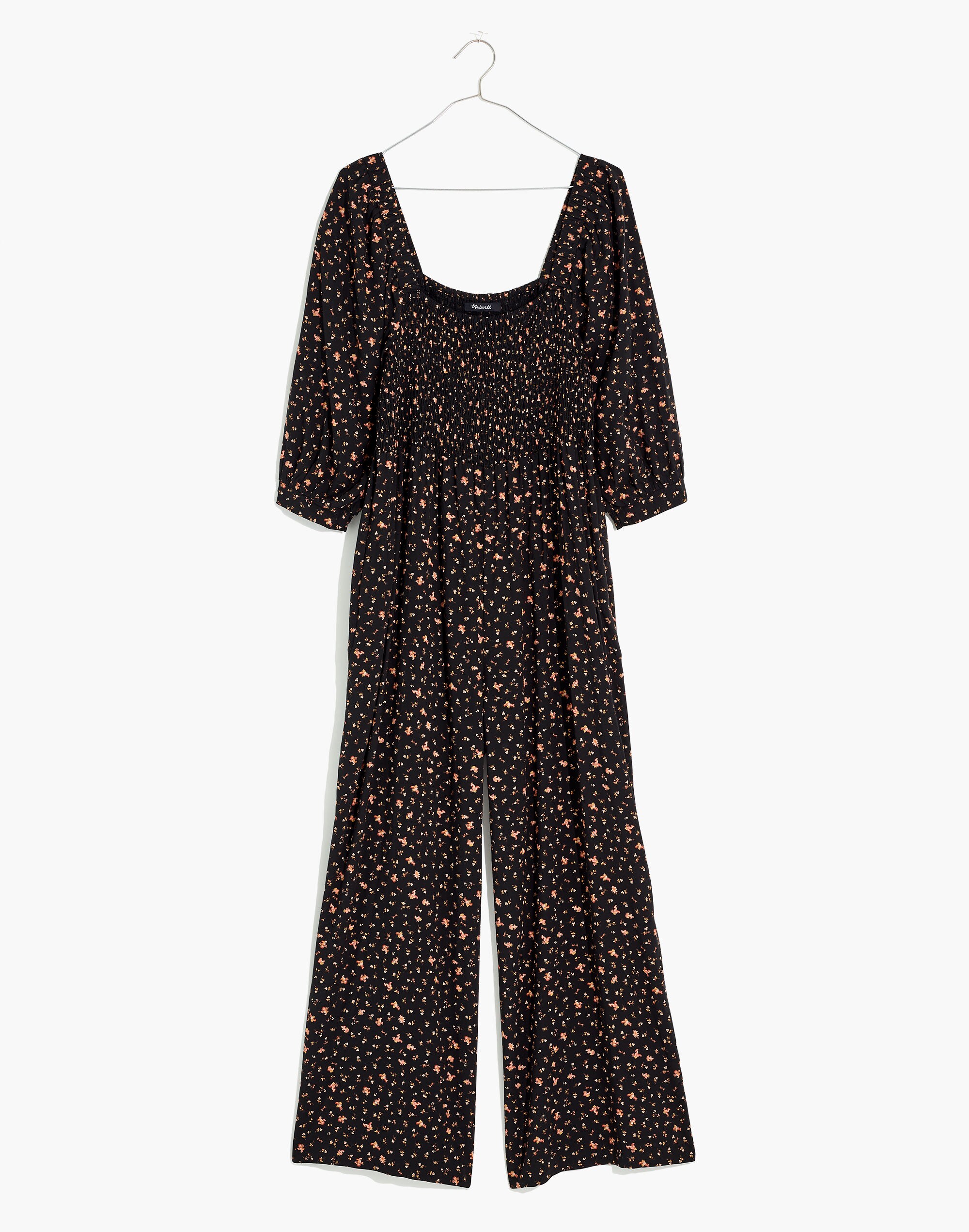 Lucie Elbow-Sleeve Smocked Wide-Leg Jumpsuit Stem Scatter | Madewell