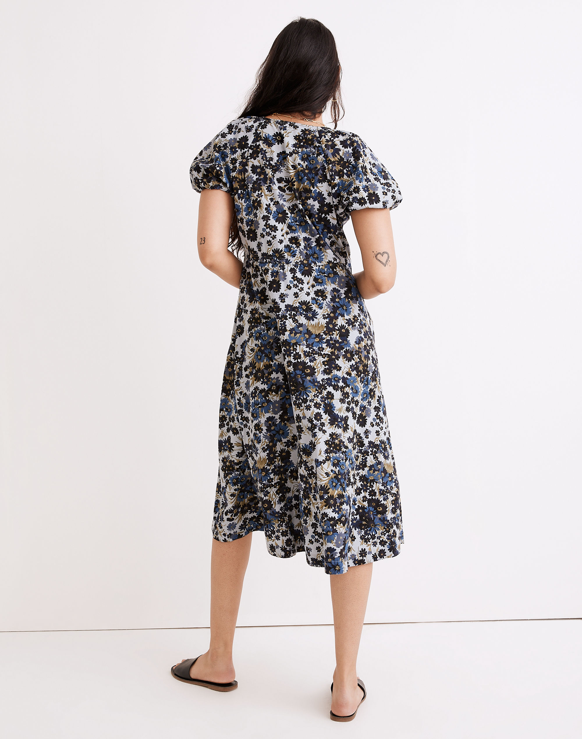 Daisy Print Wrap Midi Dress