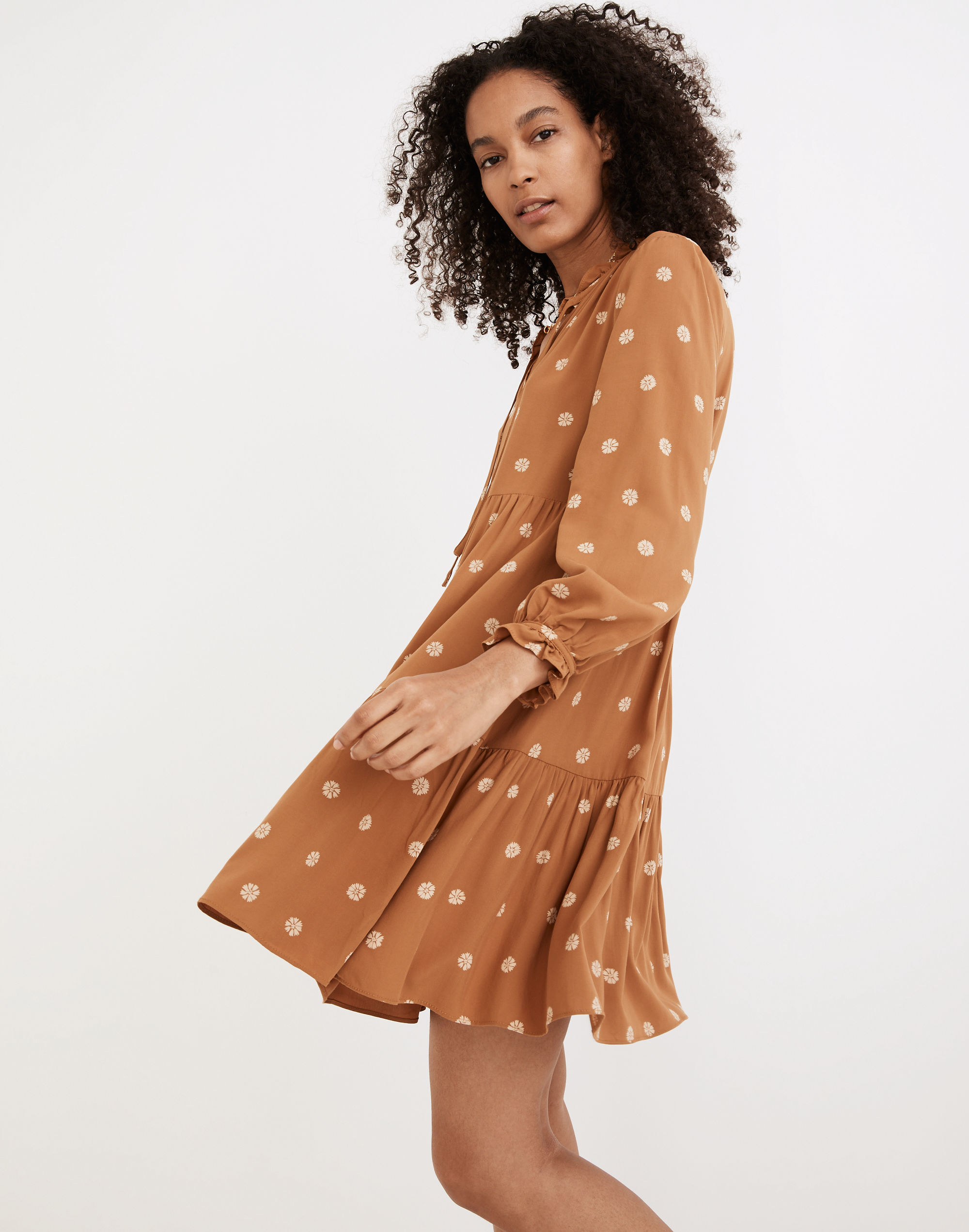 Tie-Neck Tiered Mini Dress in Bloom Dot | Madewell