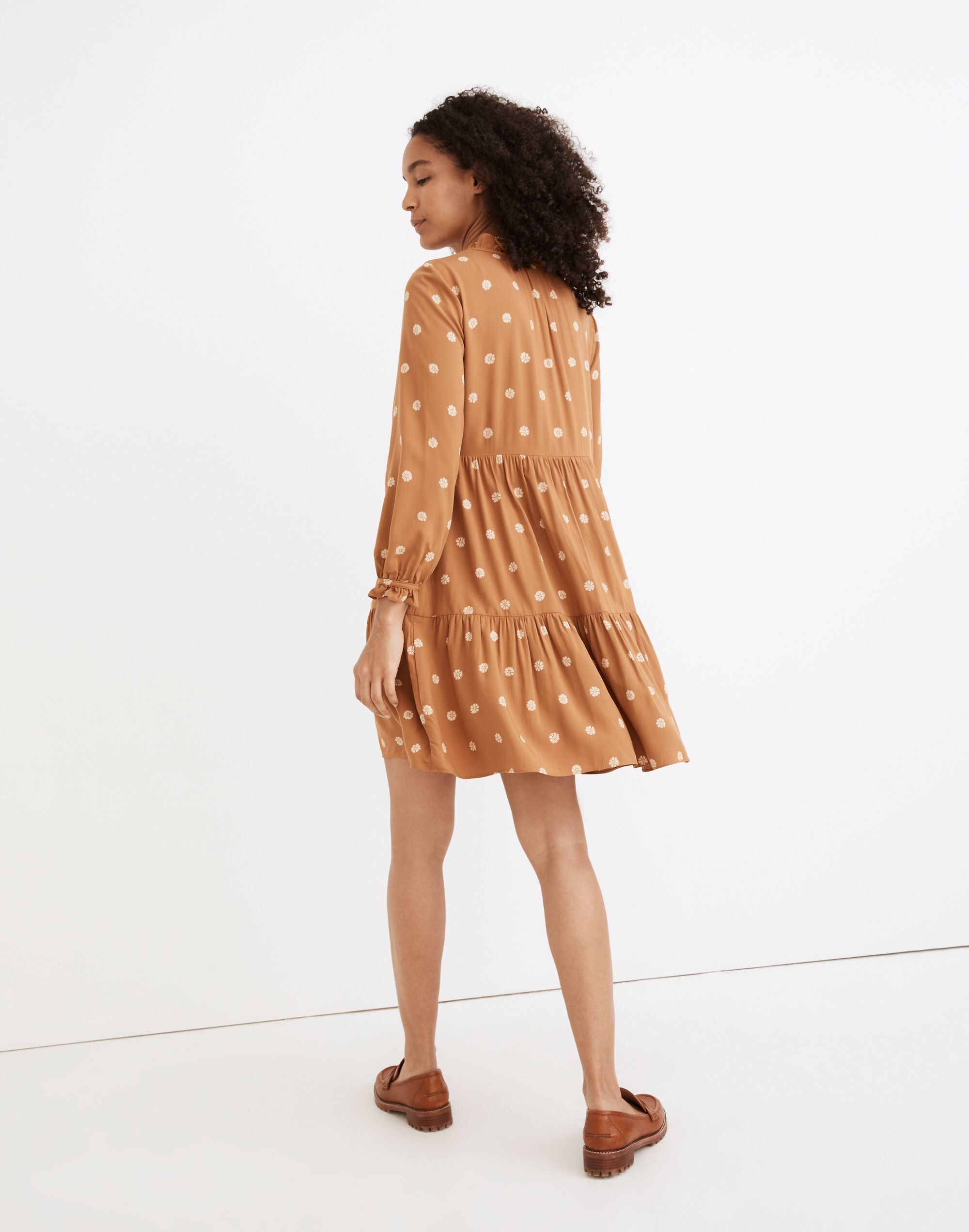 Tie-Neck Tiered Mini Dress in Bloom Dot | Madewell