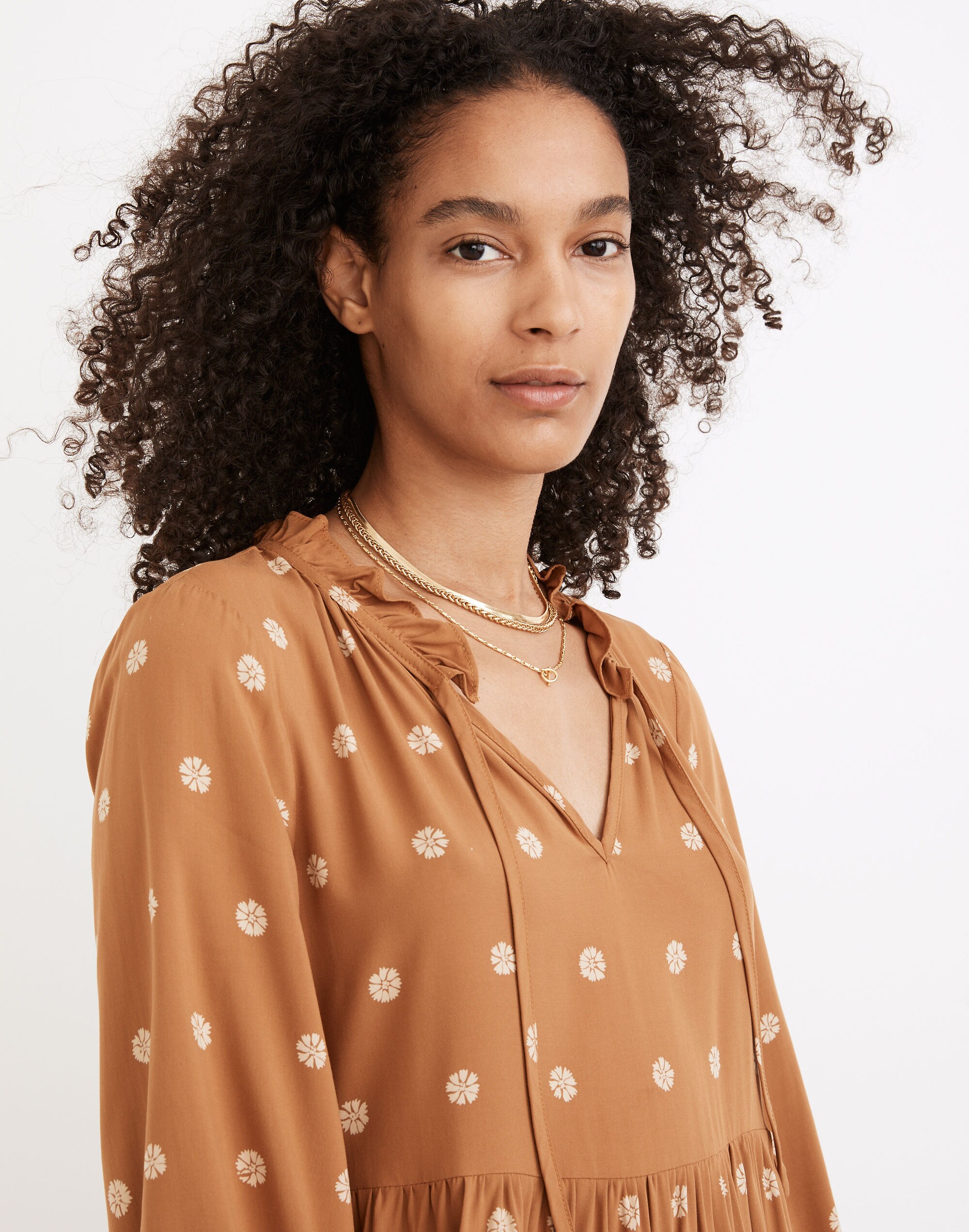 Tie-Neck Tiered Mini Dress in Bloom Dot | Madewell